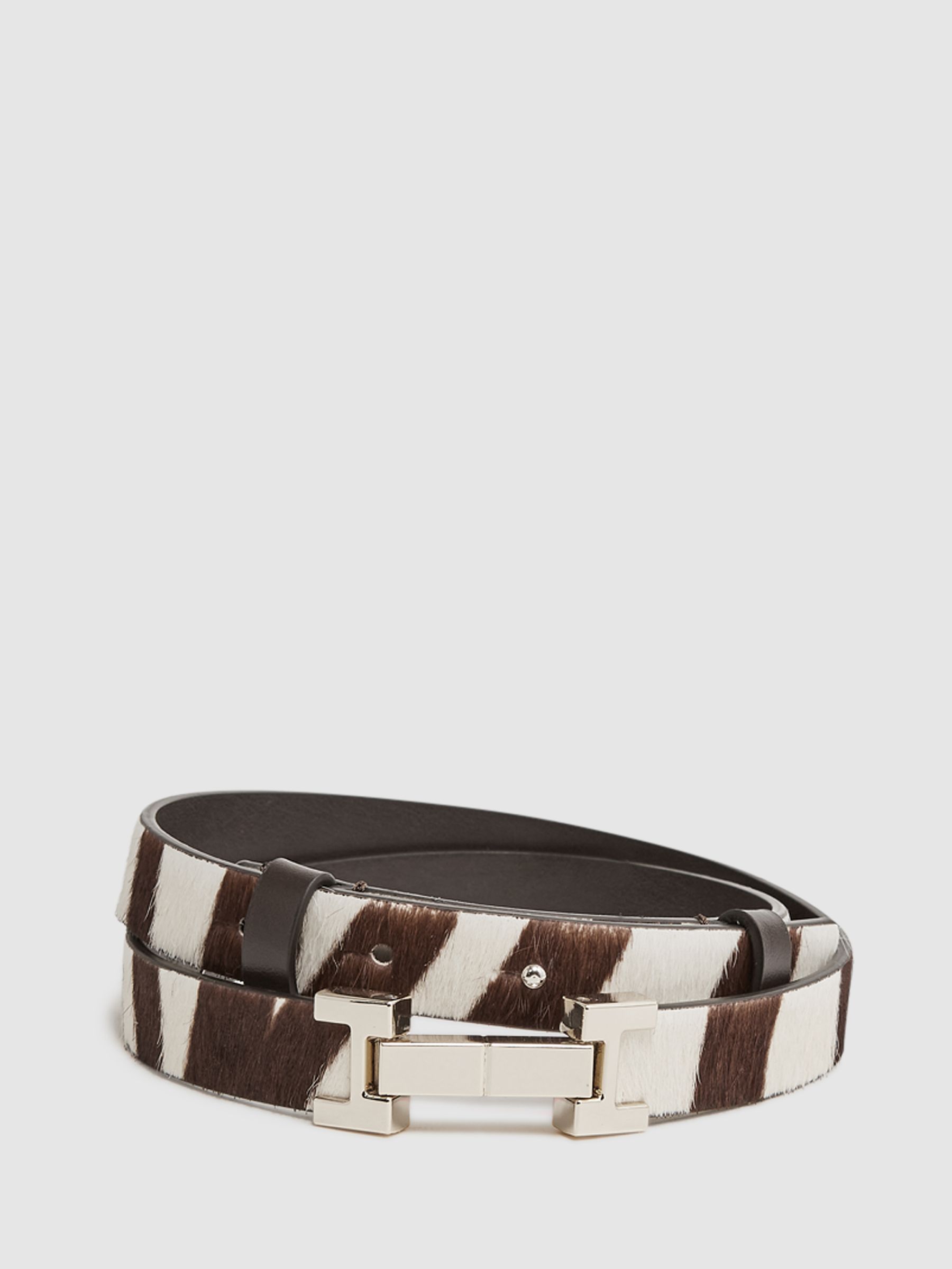 Leather Square Hinge Belt in Chocolate/Ecru - Image 1 of 4