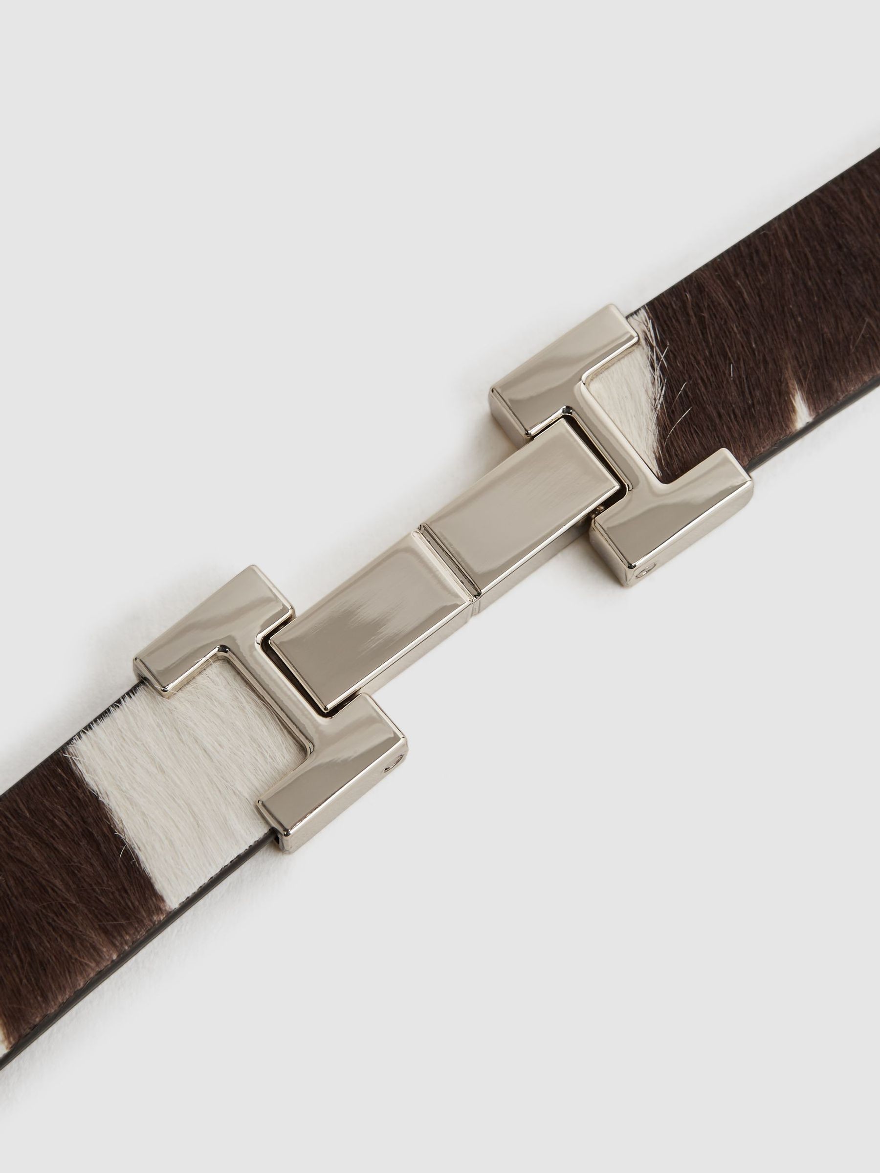 Leather Square Hinge Belt in Chocolate/Ecru - Image 4 of 4