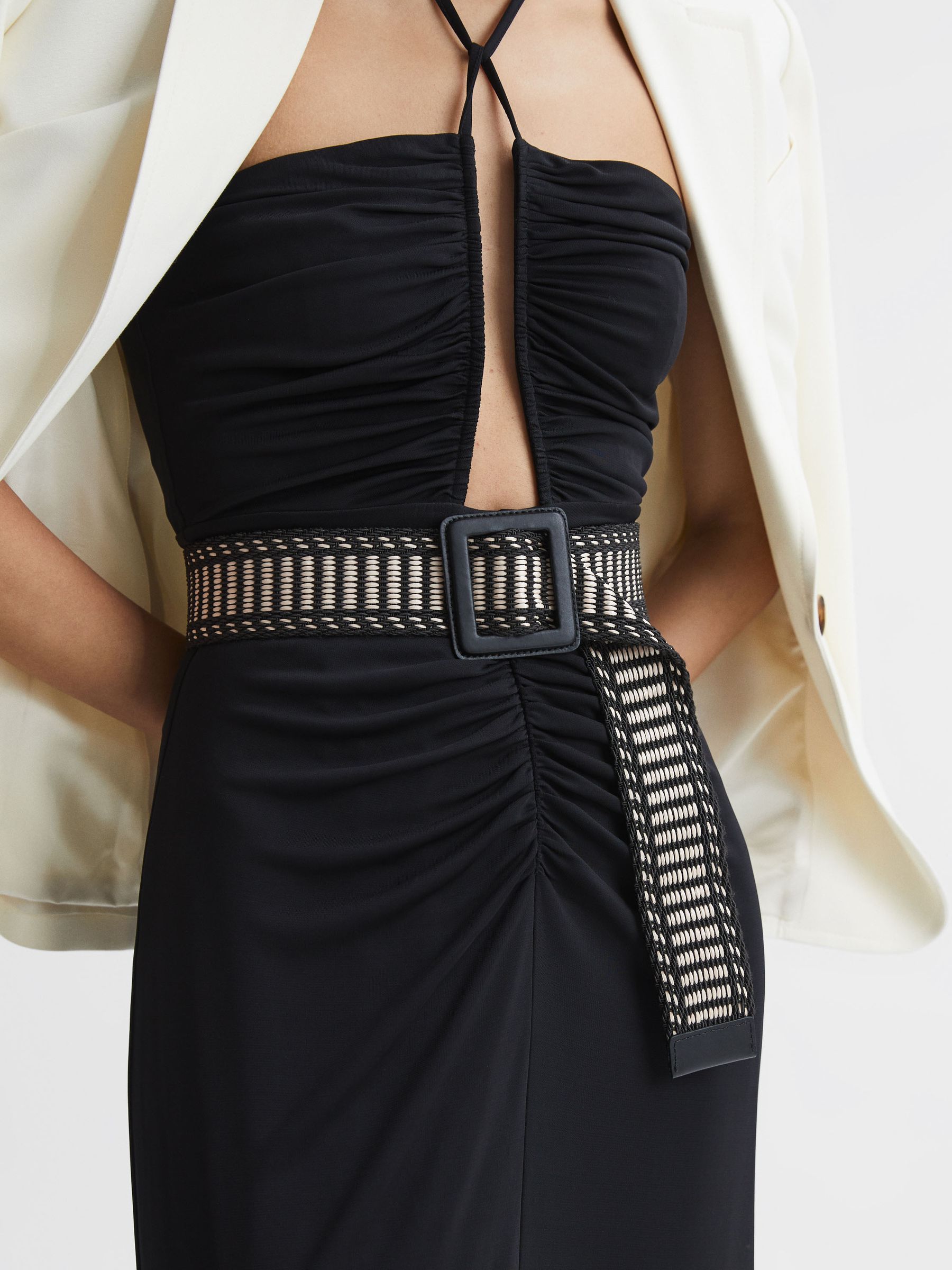 Raffia Buckled Belt in Black/Neutral - Image 2 of 4