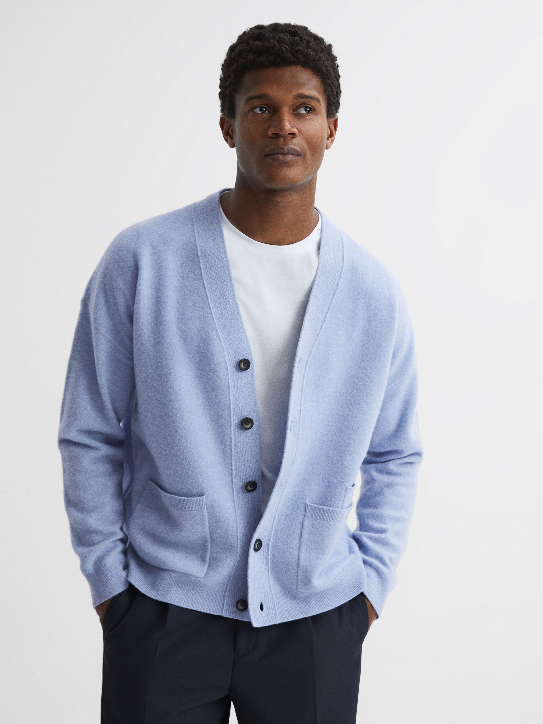 Merino Blend Cardigan in Soft Blue - Image 1 of 6