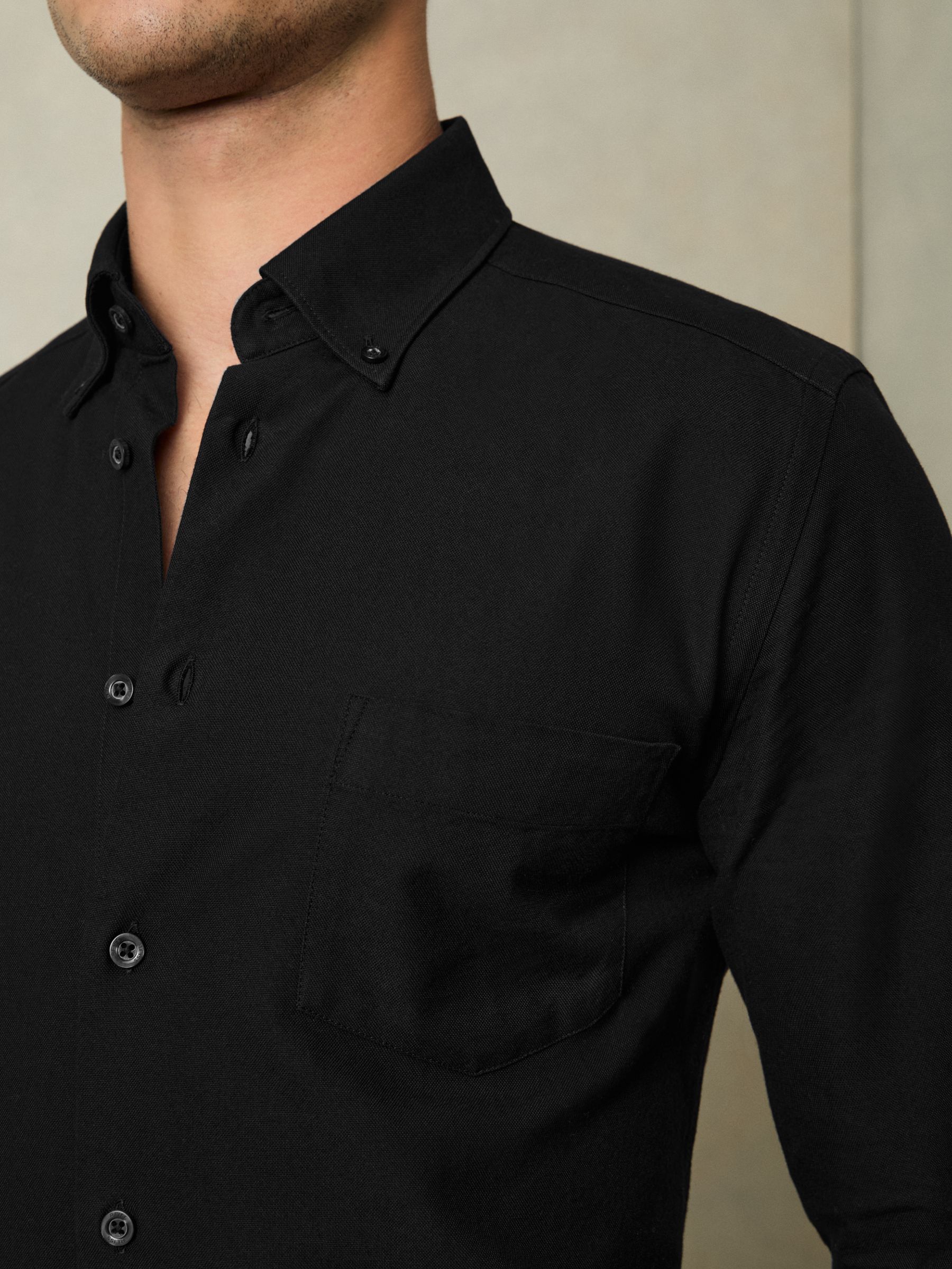 Soft Wash Button Down Oxford Shirt in Black - Image 3 of 7