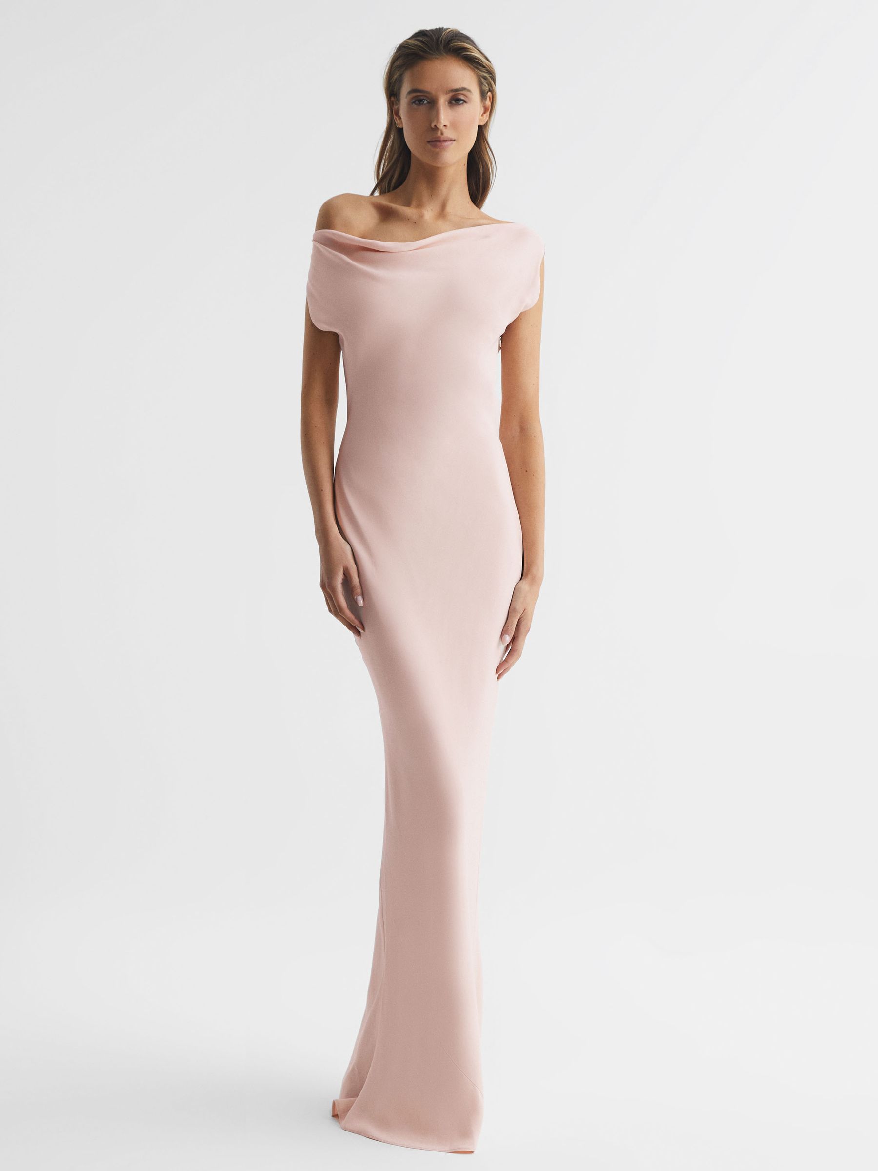 Off-The-Shoulder Maxi Dress in Nude - Image 1 of 6
