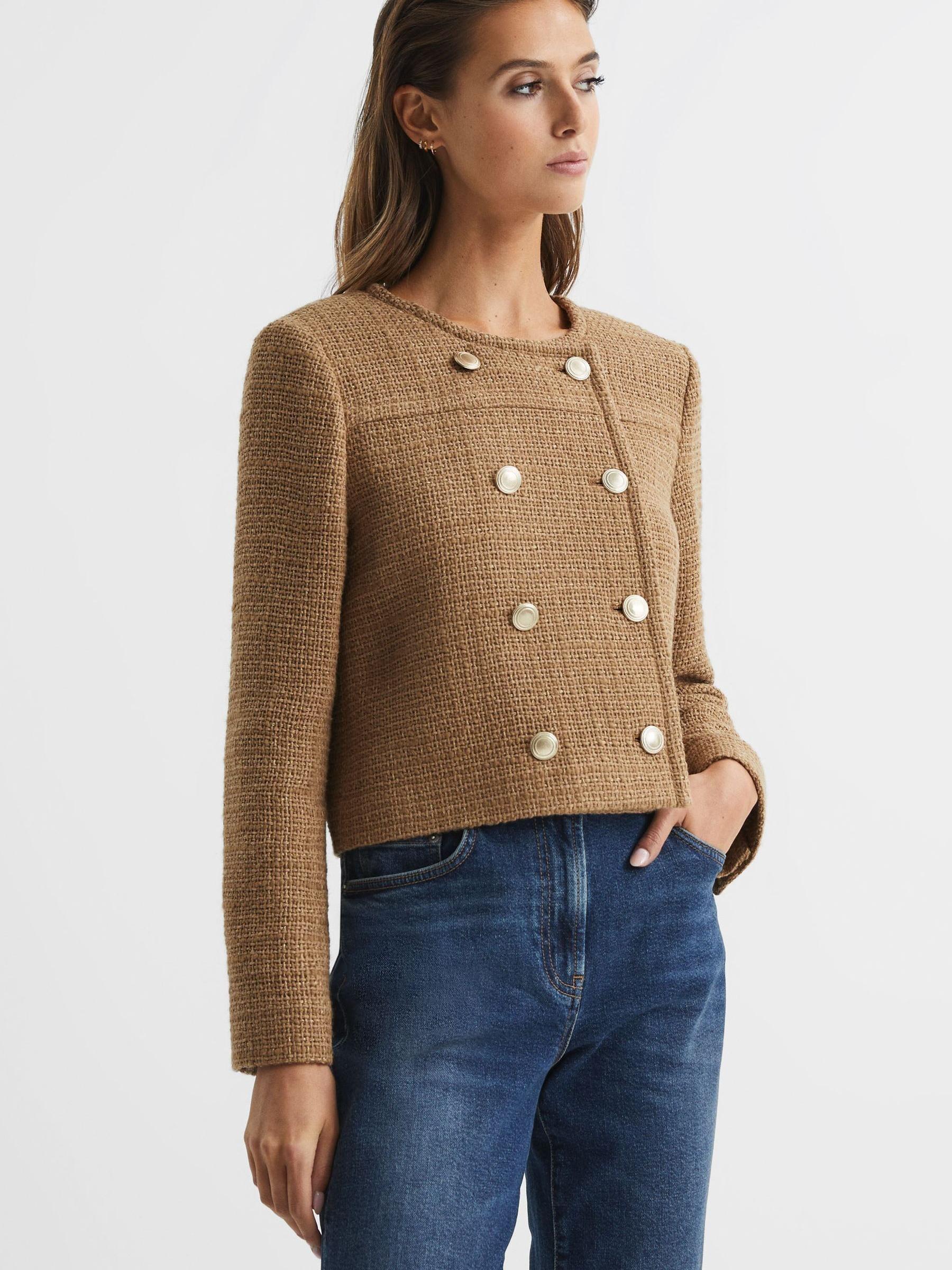 Cropped Double Breasted Jacket in Camel - Image 1 of 6