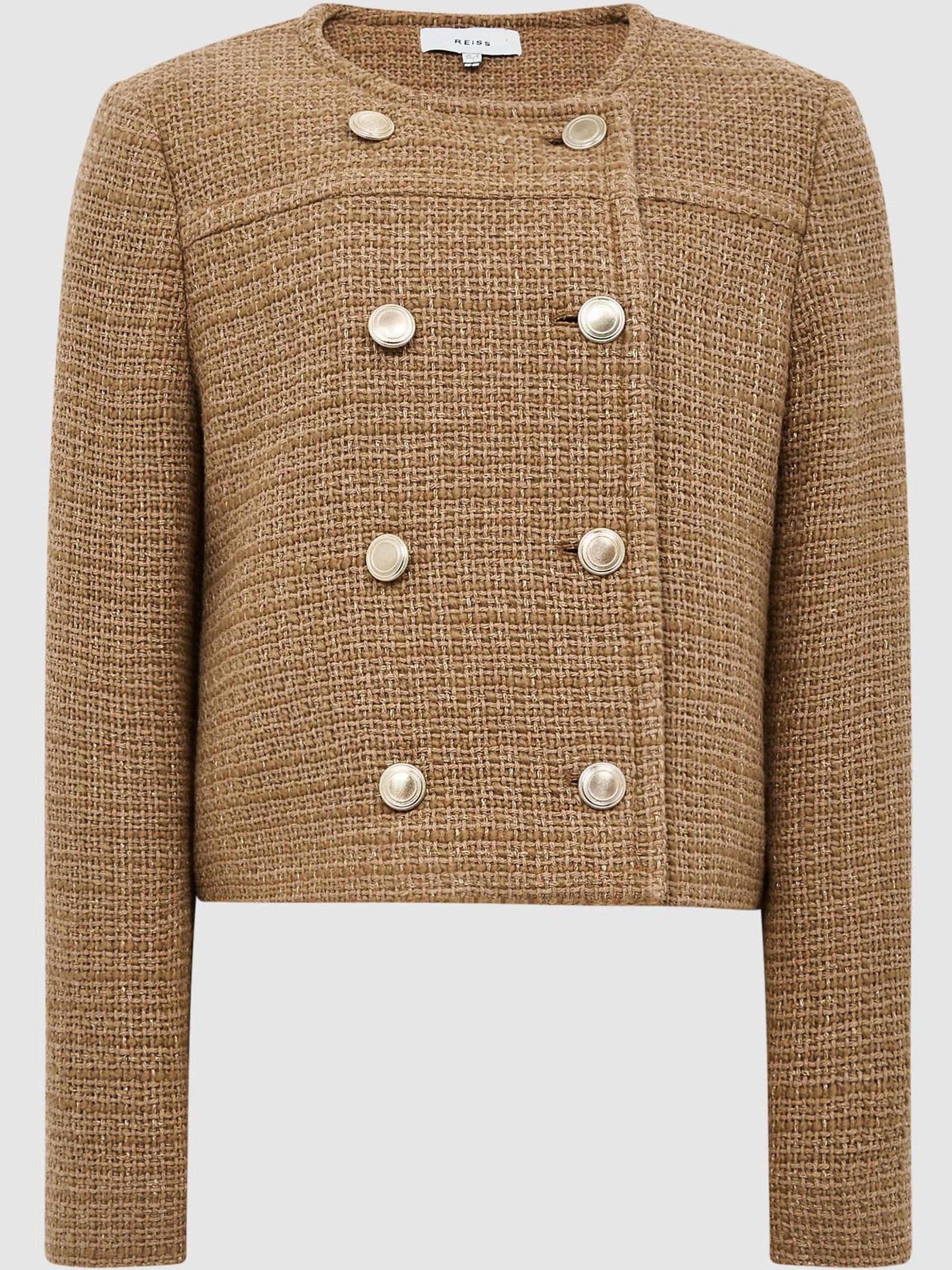 Cropped Double Breasted Jacket in Camel - Image 2 of 6