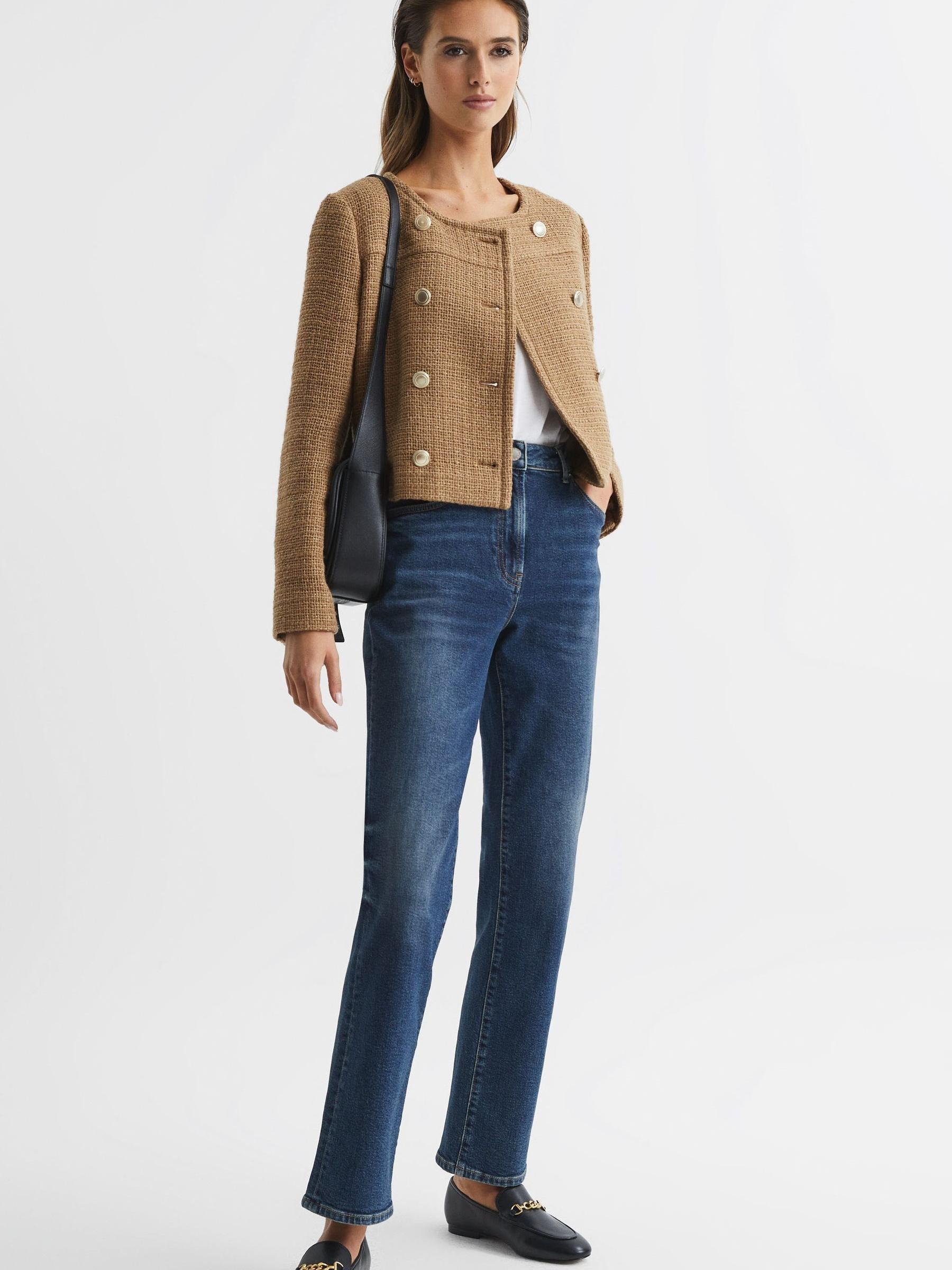 Cropped Double Breasted Jacket in Camel - Image 3 of 6
