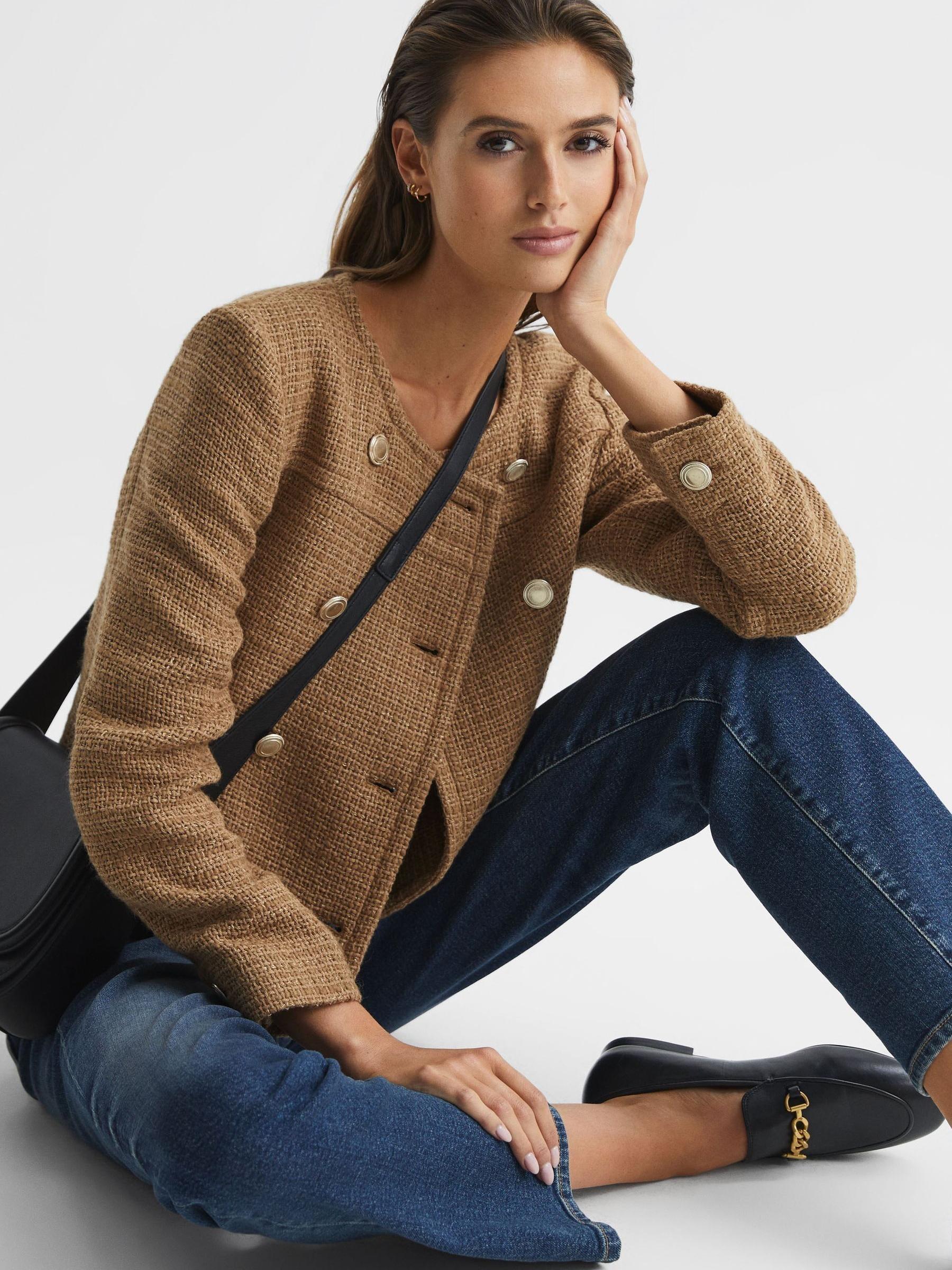 Cropped Double Breasted Jacket in Camel - Image 6 of 6