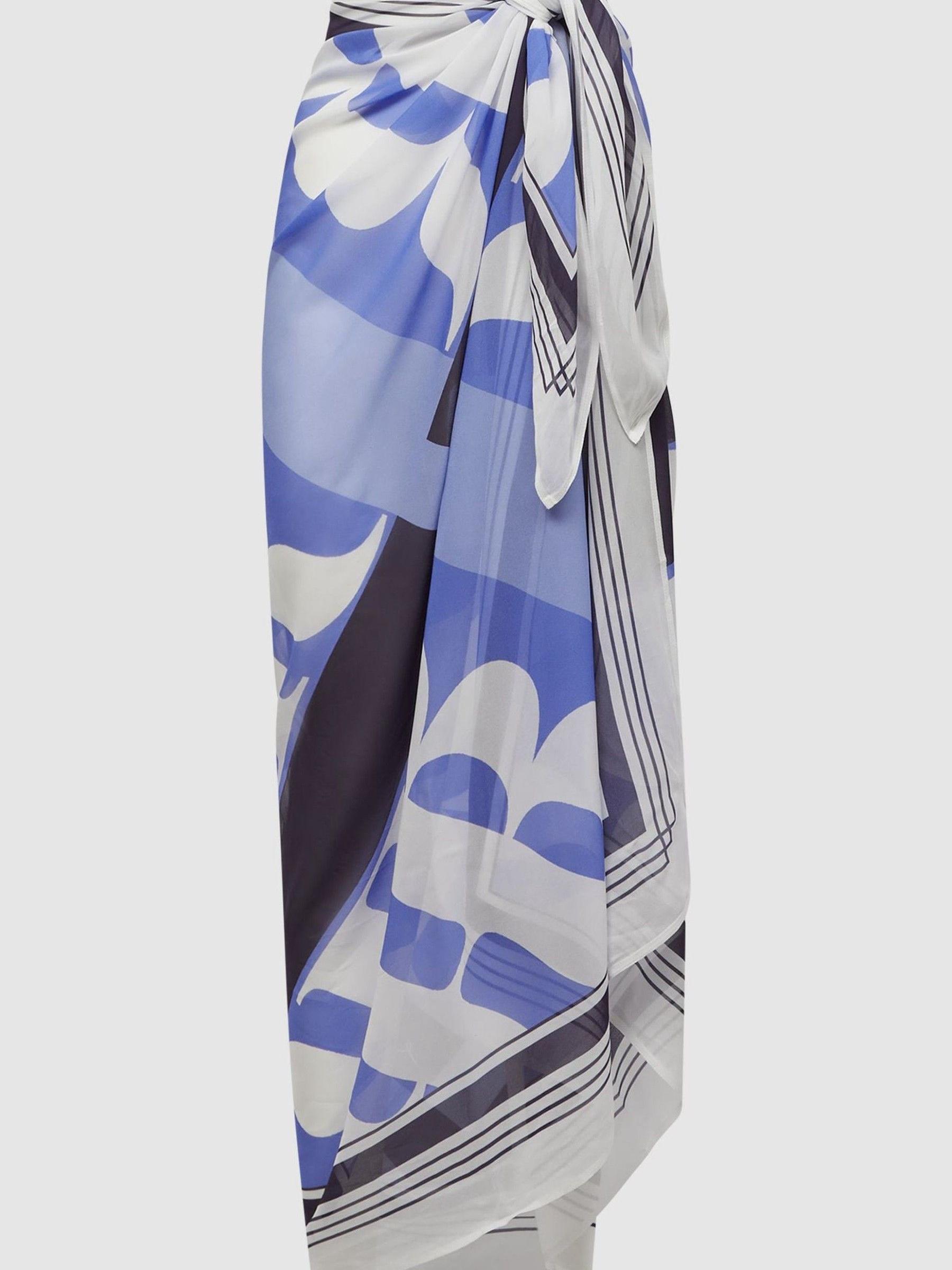 Abstract Printed Sarong in Blue Print - Image 2 of 5