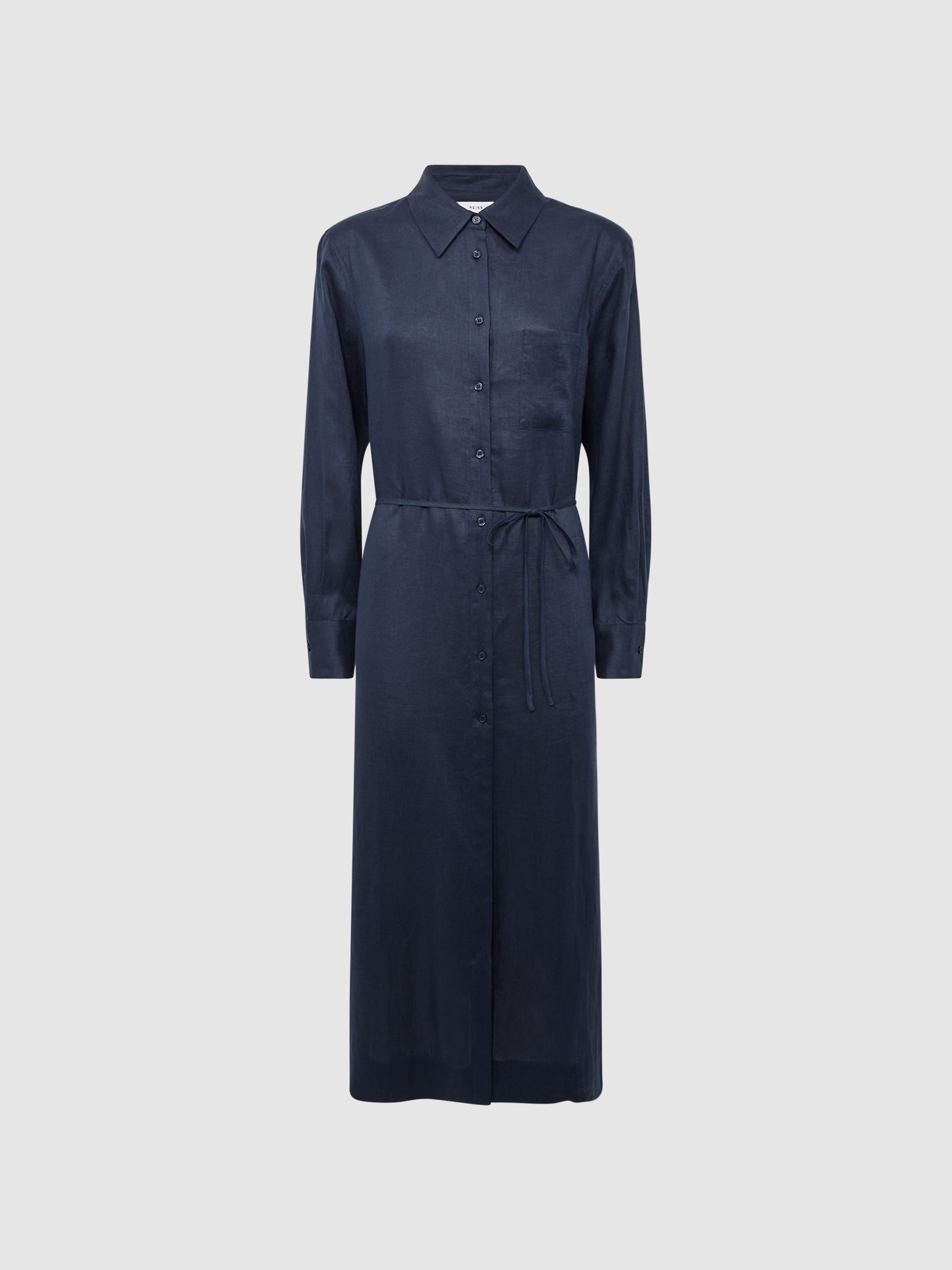 Collared Front Slip Midi Dress in Navy - Image 2 of 6 Collared Front Slip Midi Dress in Navy - Image 2 of 6