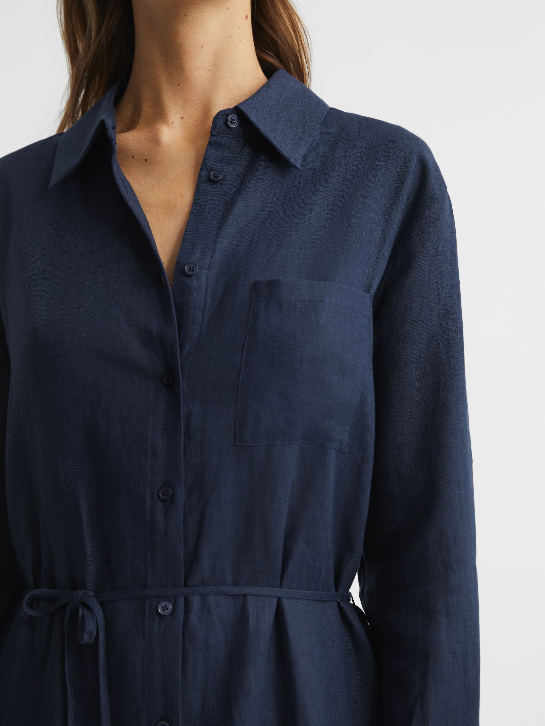 Collared Front Slip Midi Dress in Navy - Image 4 of 6