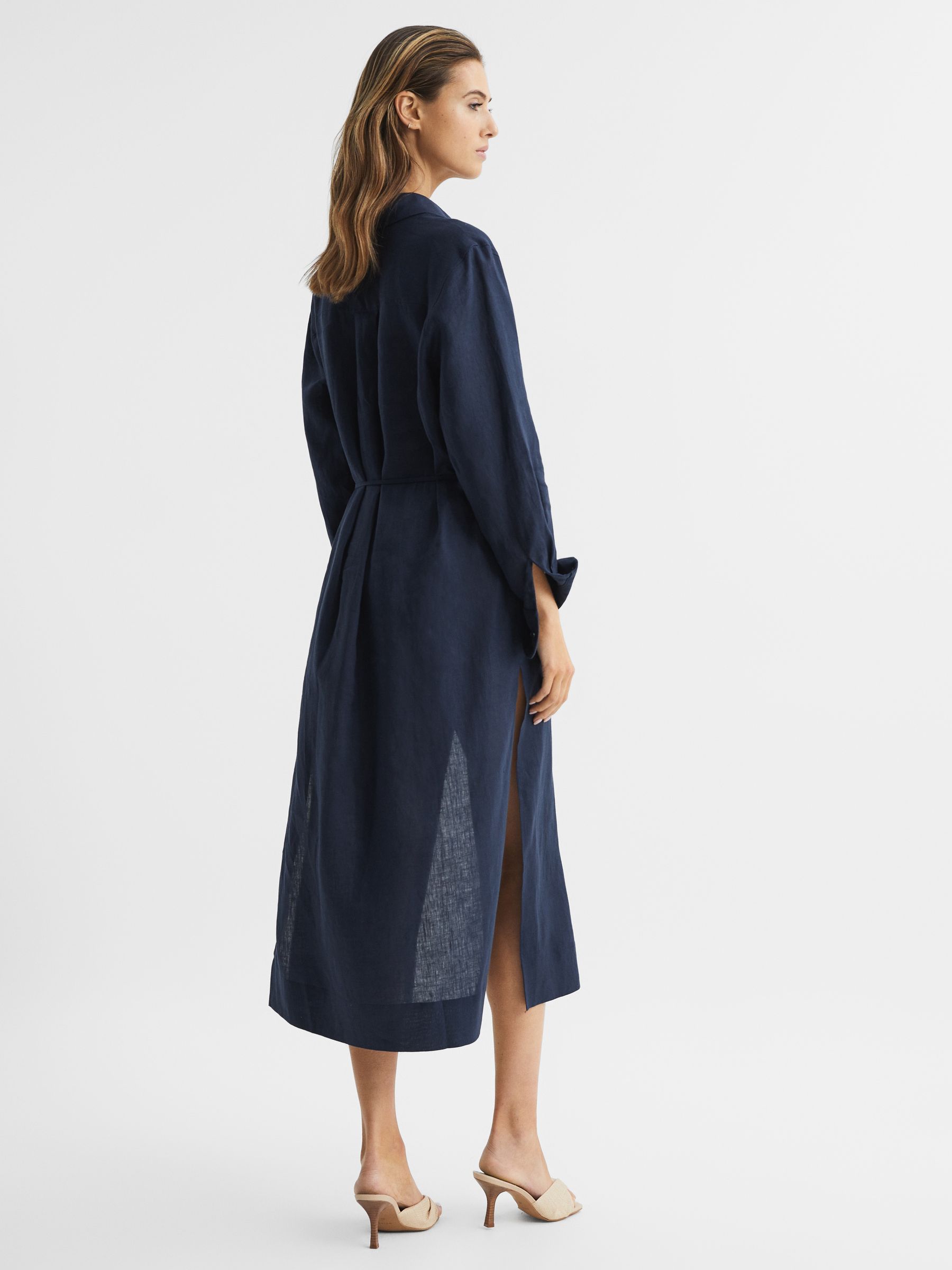 Collared Front Slip Midi Dress in Navy - Image 5 of 6