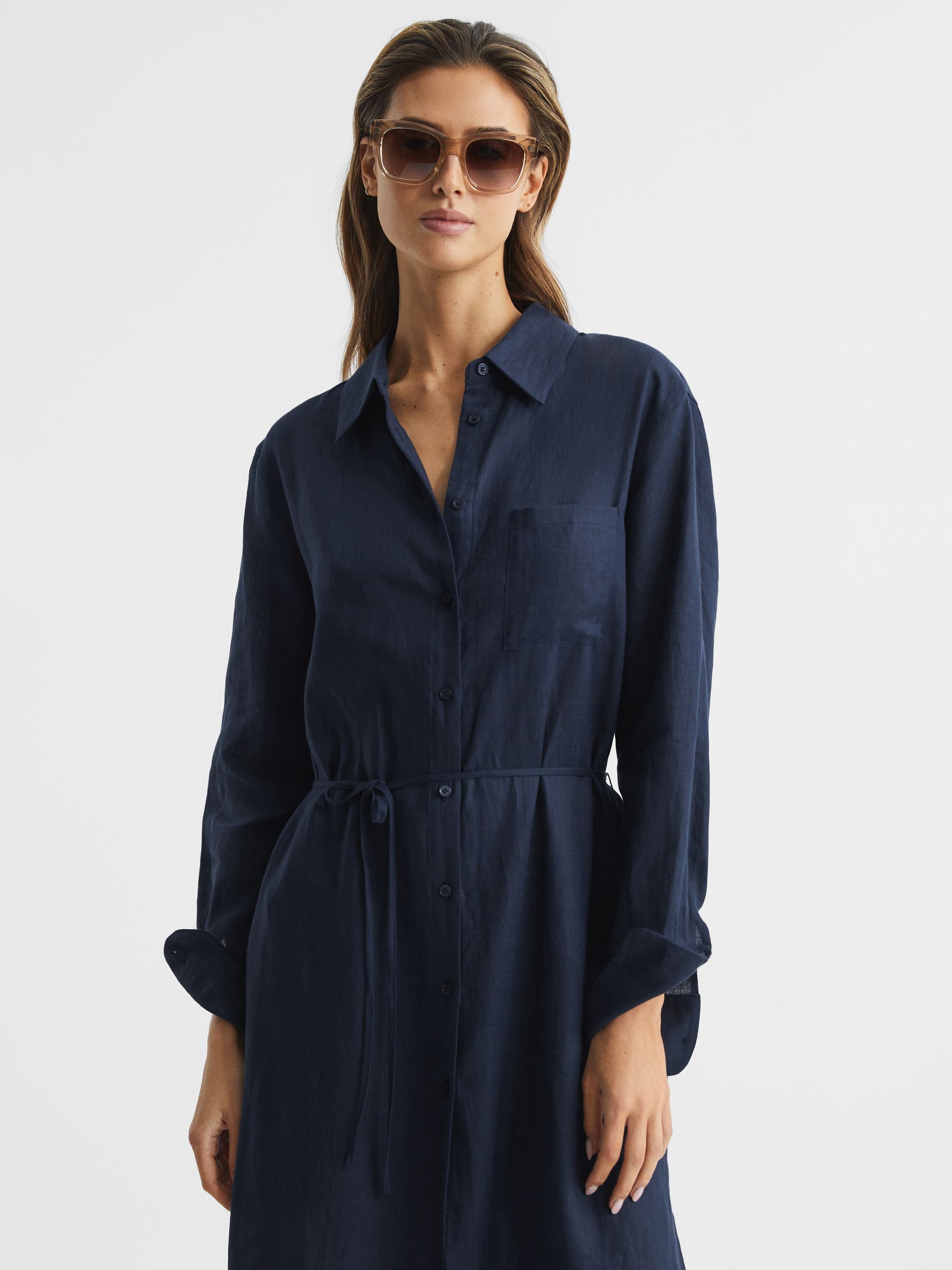 Collared Front Slip Midi Dress in Navy - Image 6 of 6