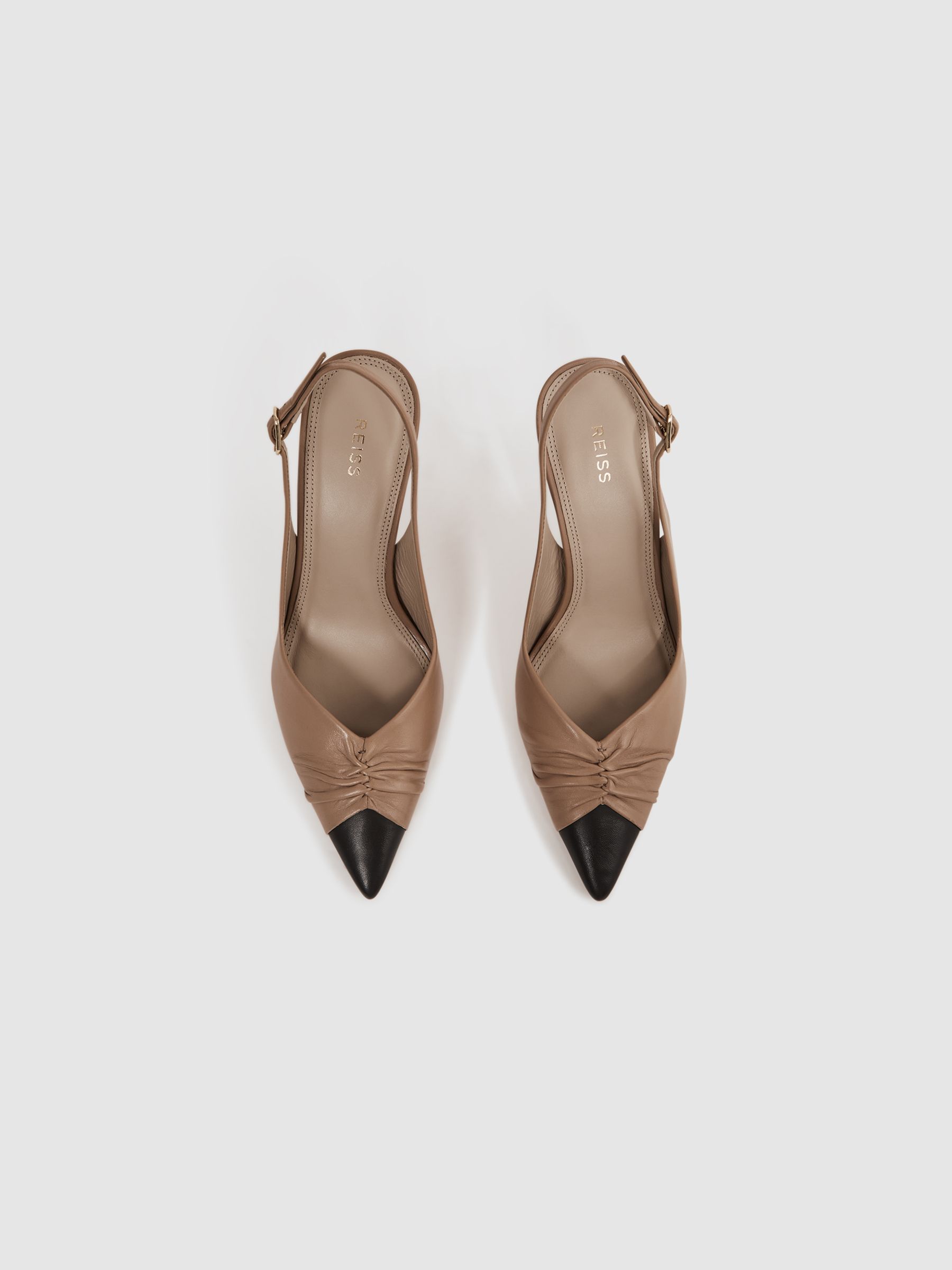 Mid Heel Leather Sling Back Court Shoes in Nude - Image 5 of 6