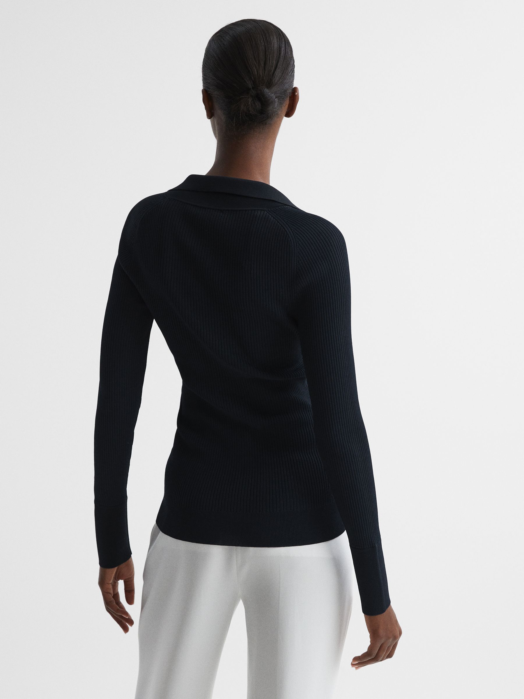 Ribbed Button Through Shirt in Navy - Image 5 of 5