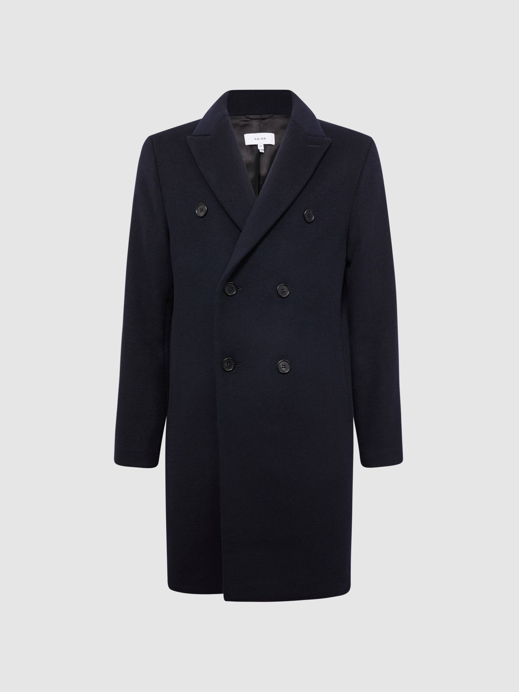 Double Breasted Wool Blend Overcoat in Navy - Image 2 of 7