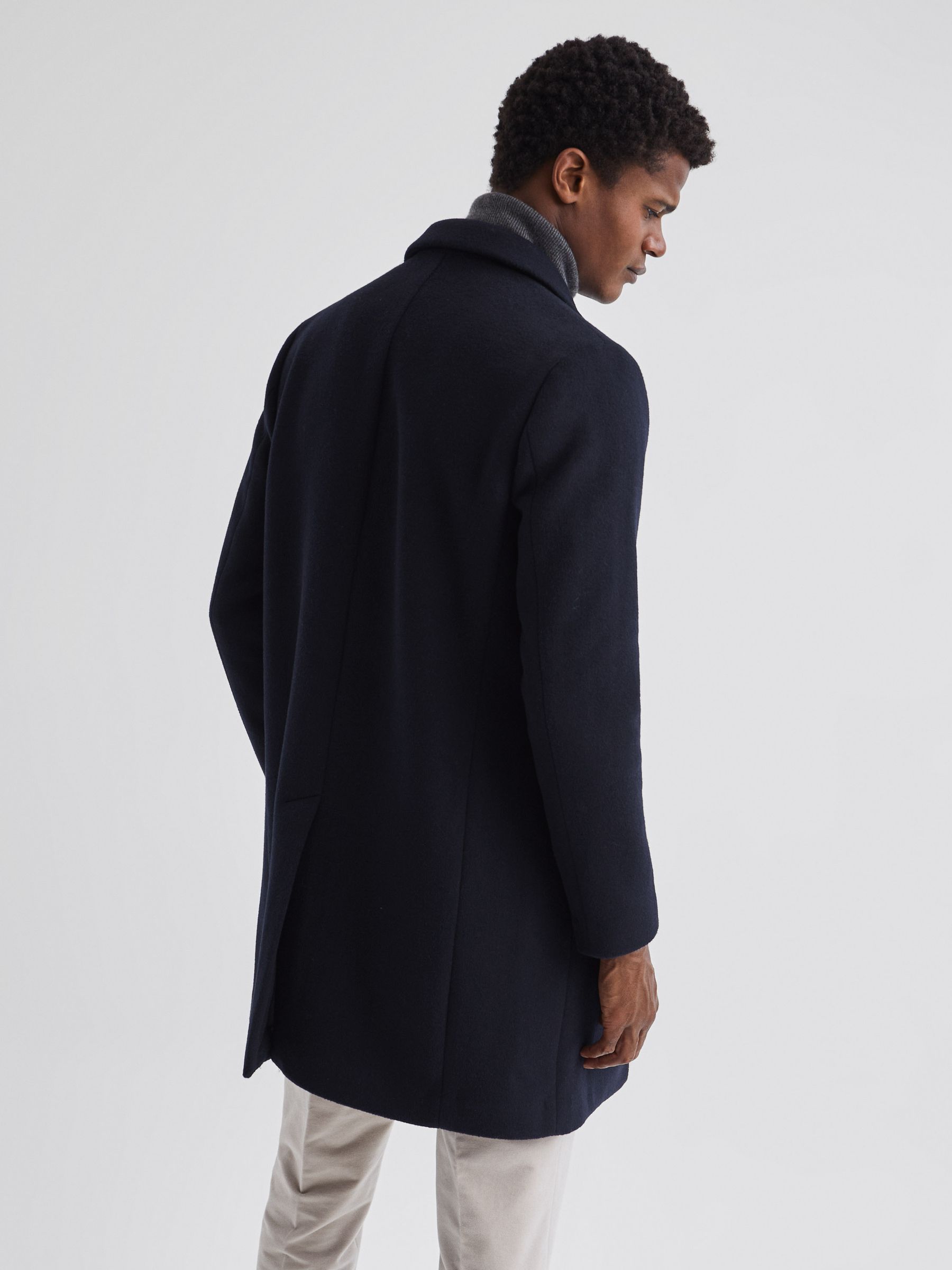 Double Breasted Wool Blend Overcoat in Navy - Image 5 of 7