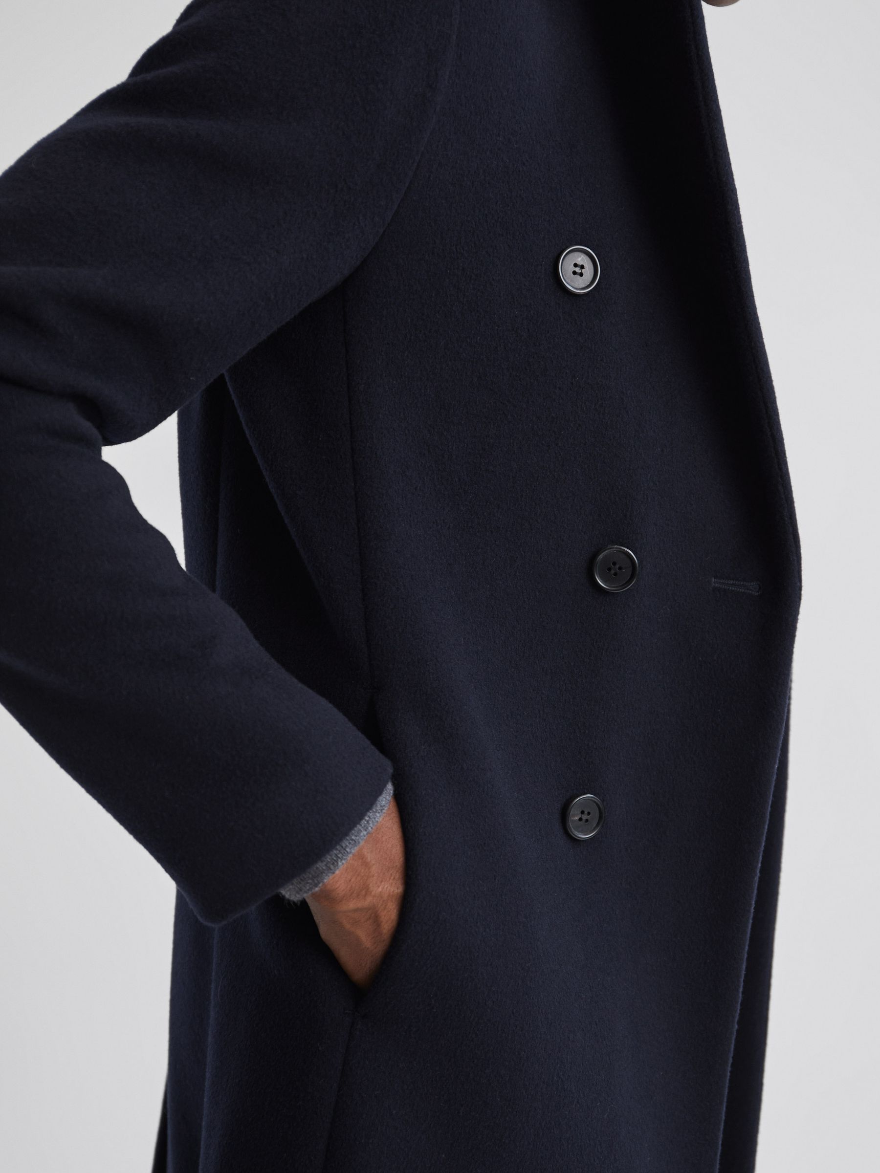 Double Breasted Wool Blend Overcoat in Navy - Image 6 of 7