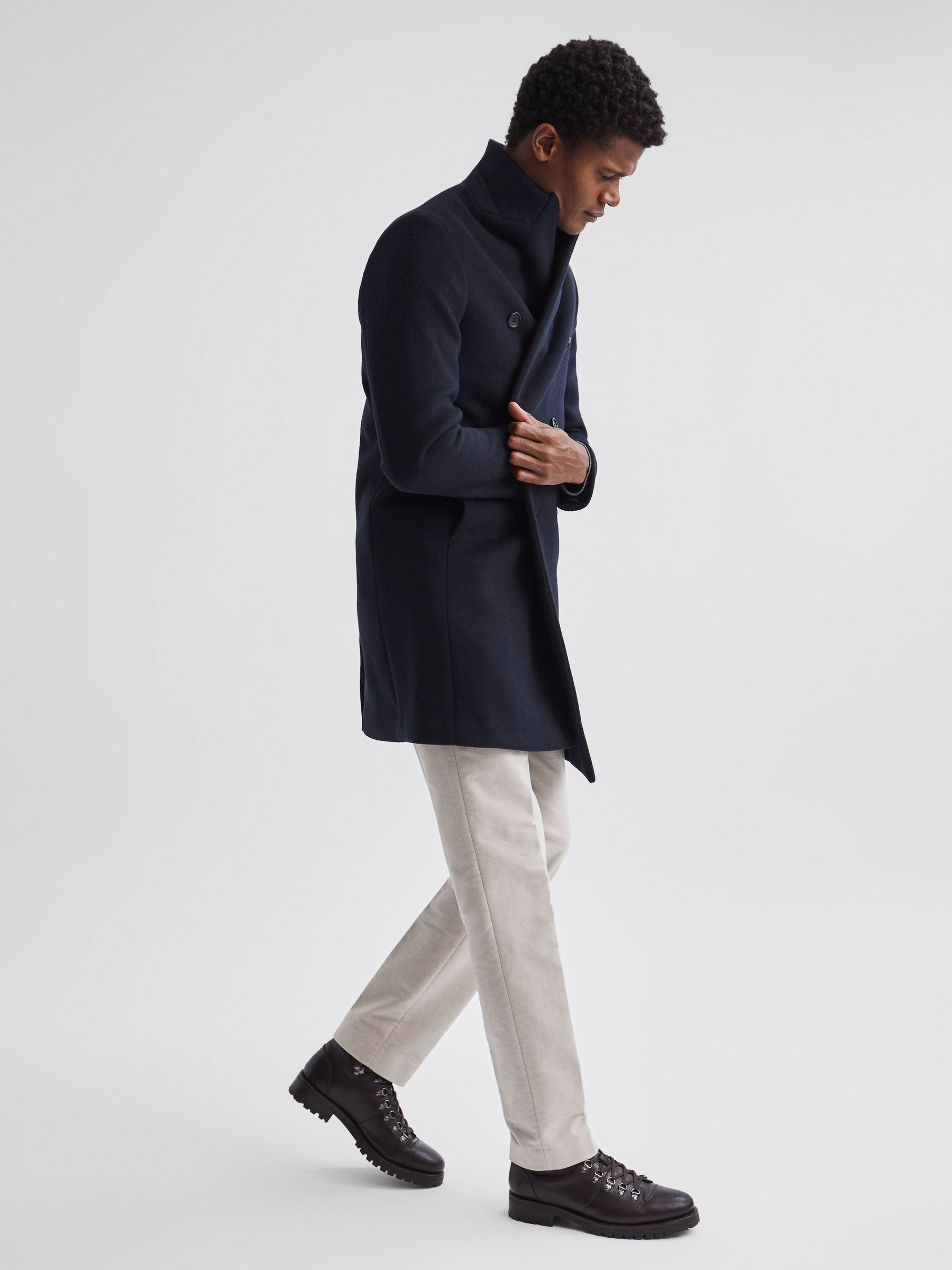 Double Breasted Wool Blend Overcoat in Navy - Image 7 of 7