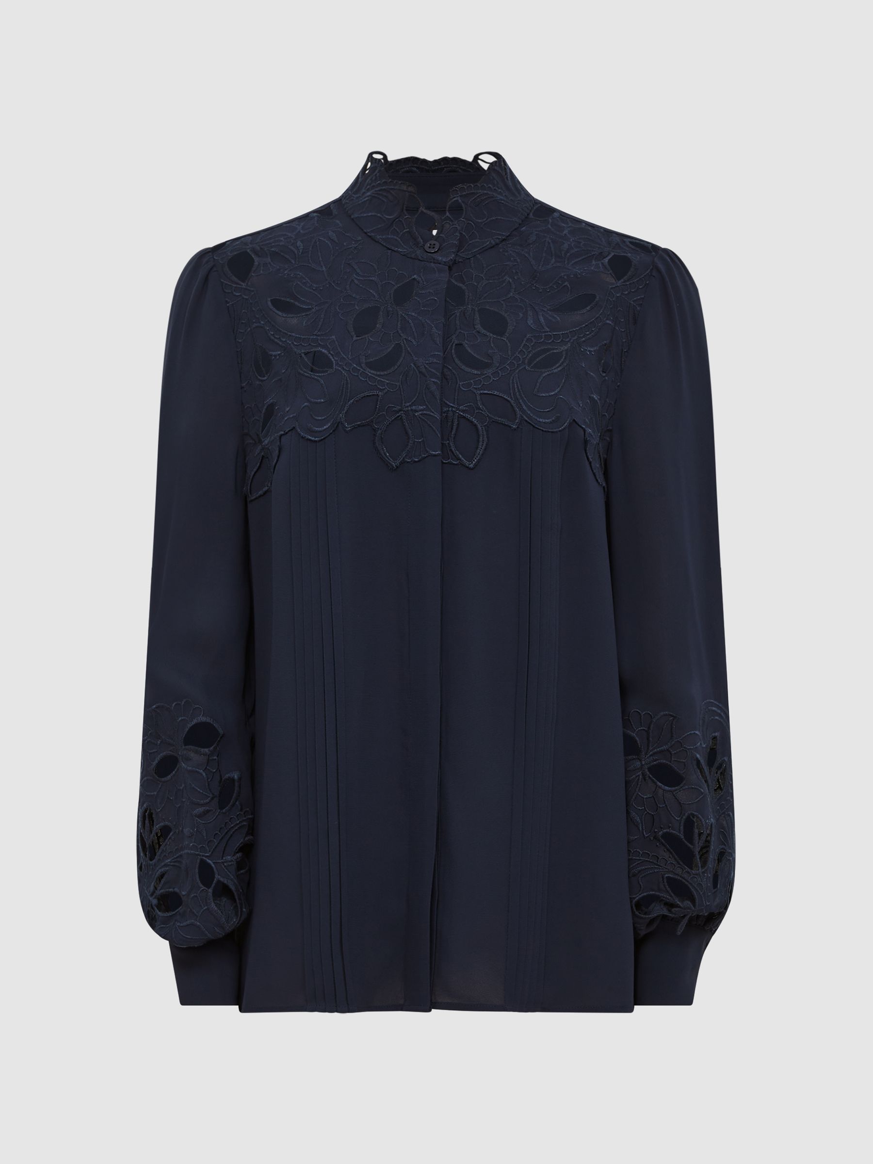 Lace Detail Shirt Blouse in Navy - Image 2 of 6 Lace Detail Shirt Blouse in Navy - Image 2 of 6