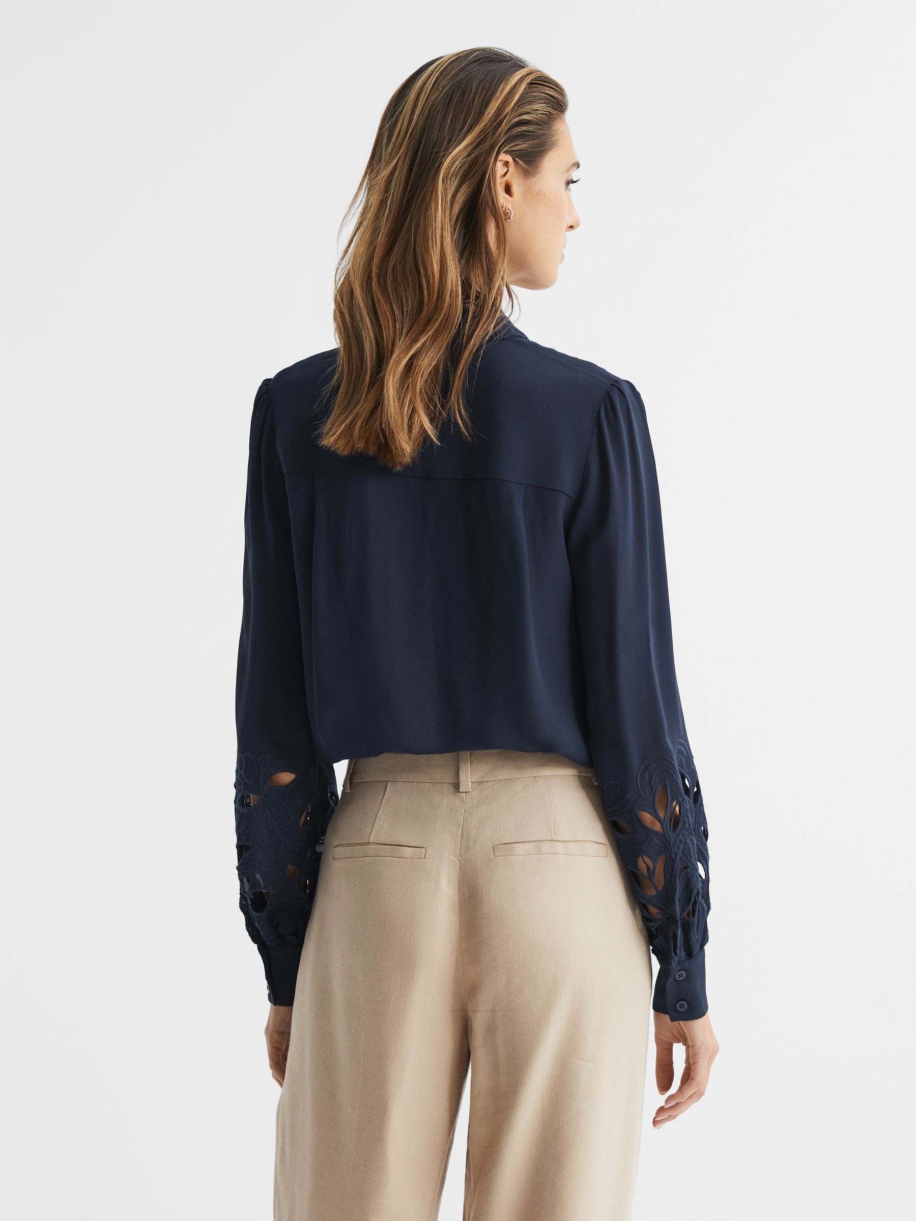 Reiss Lace Detail Shirt Blouse in Navy | REISS