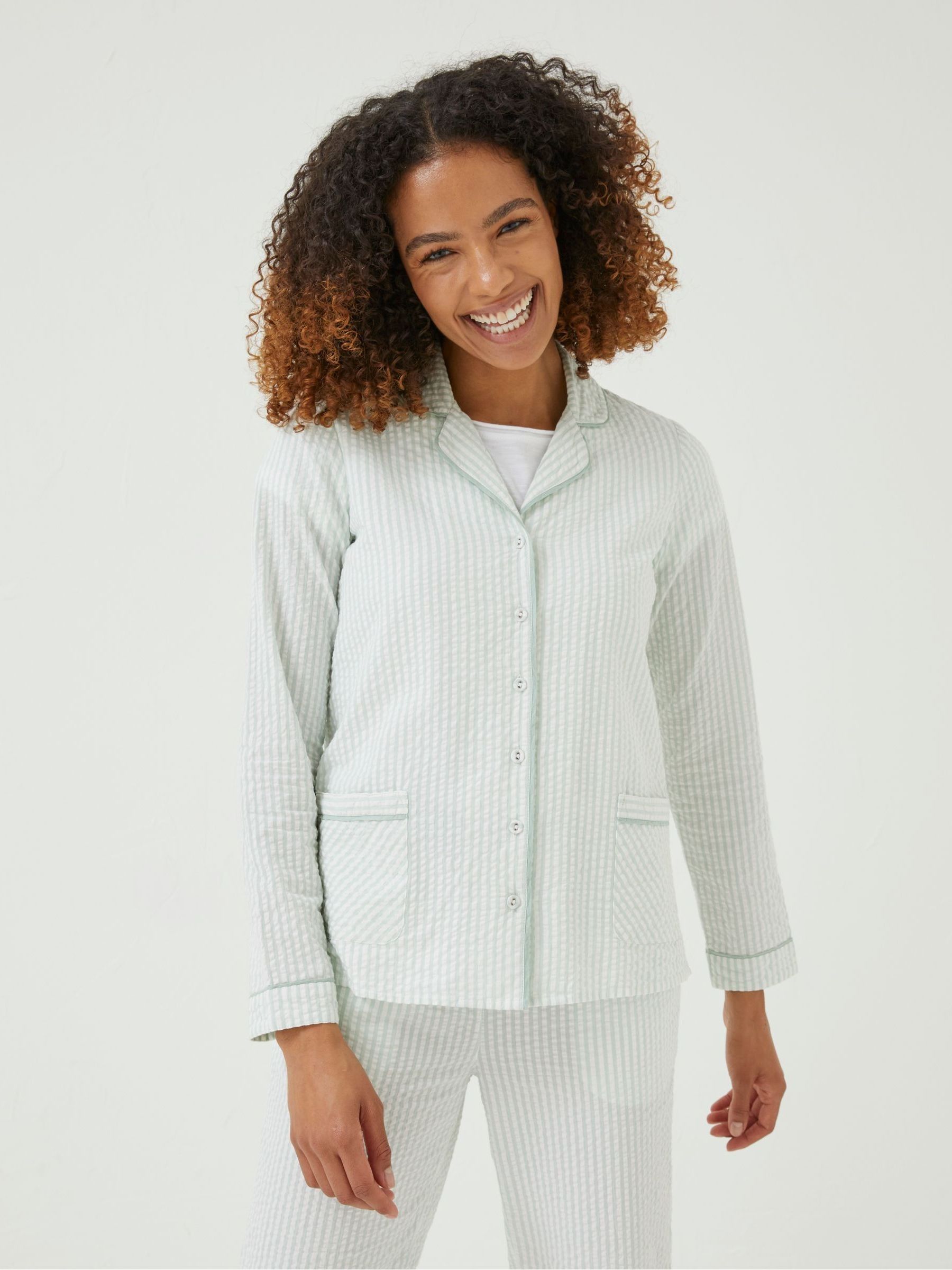 Natural Seersucker Stripe Pyjama Shirt FatFace