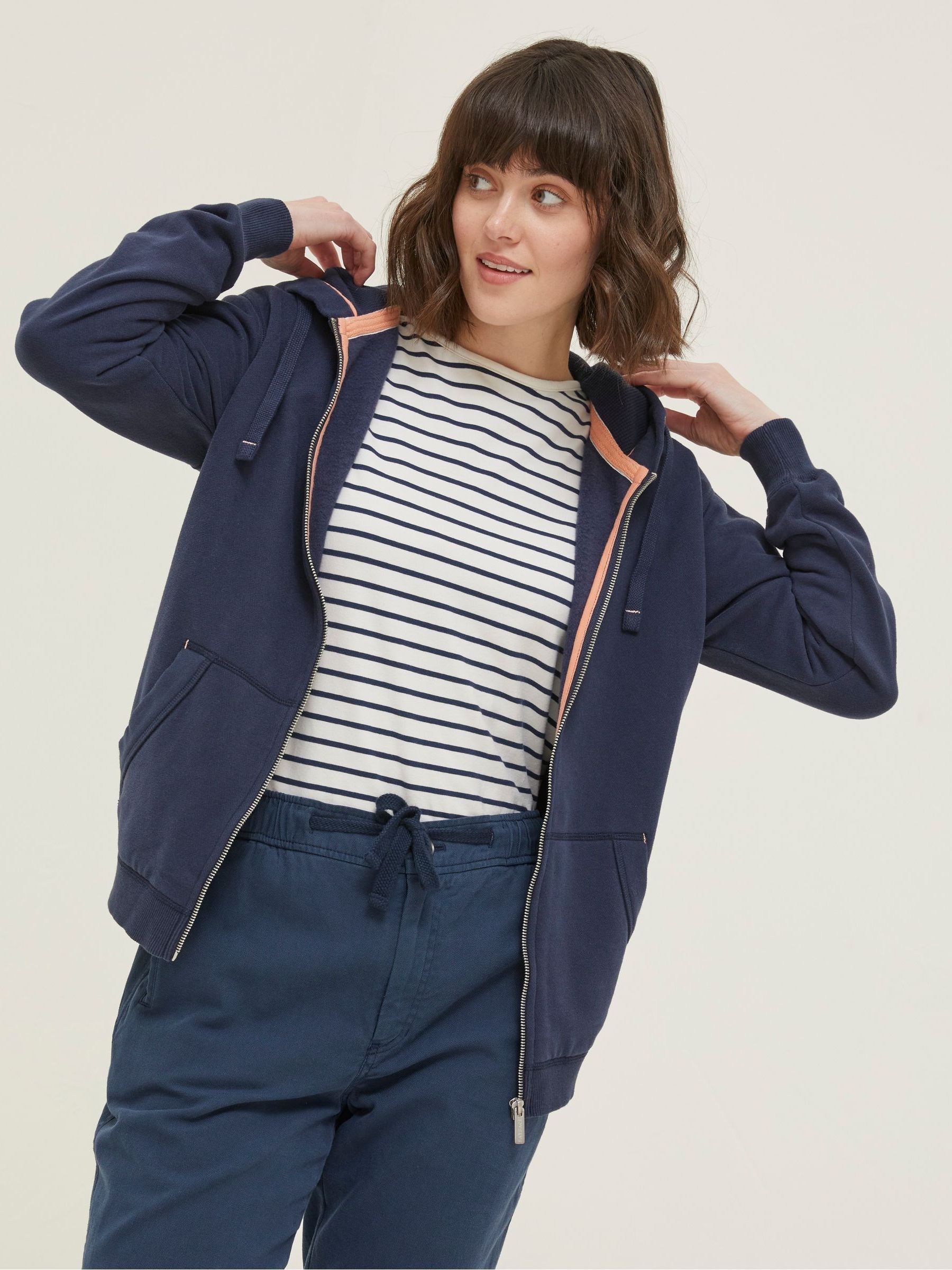 Amy Dark Blue Zip Through Hoodie - Image 1 of 5