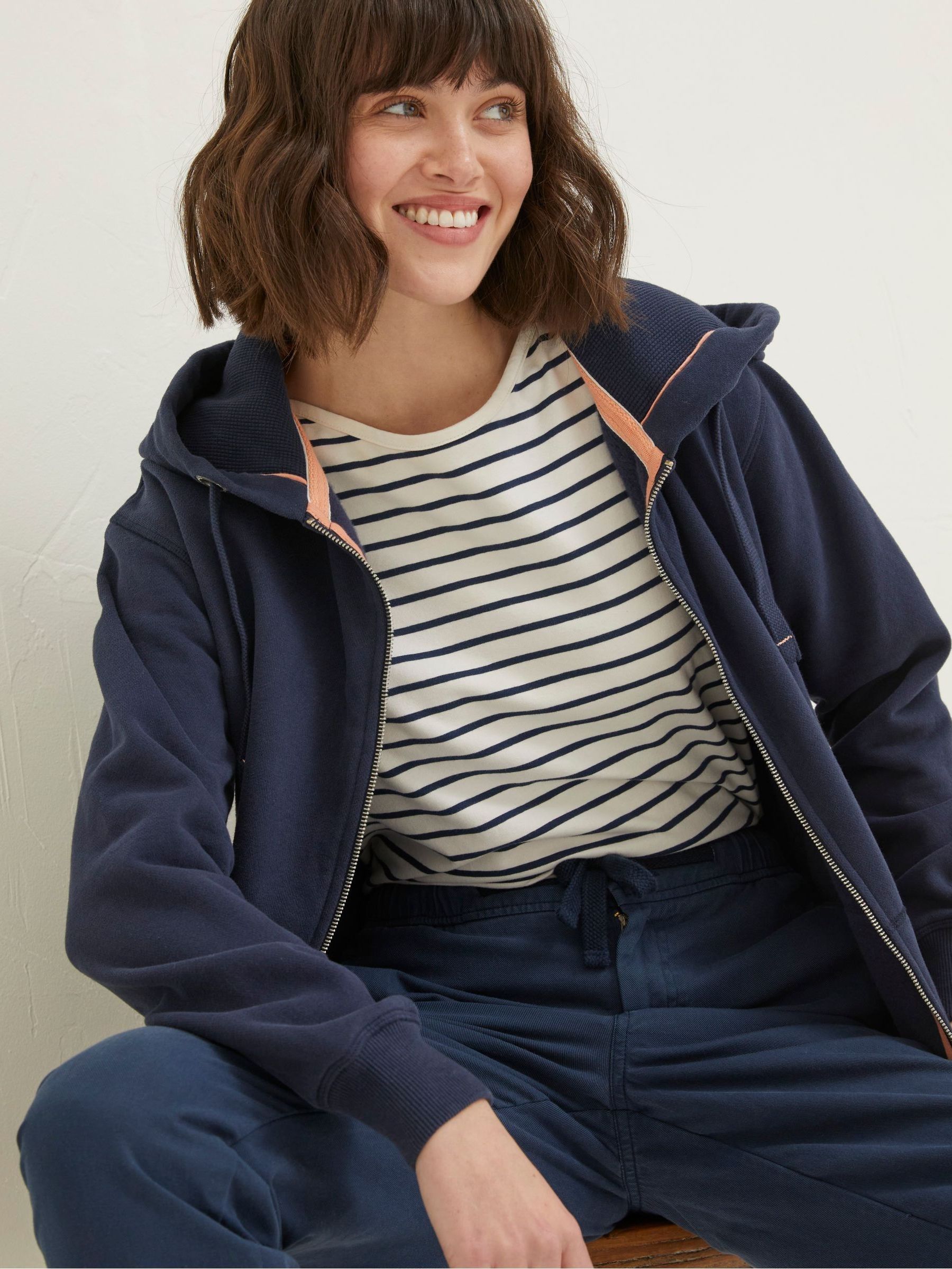 Amy Dark Blue Zip Through Hoodie - Image 3 of 5