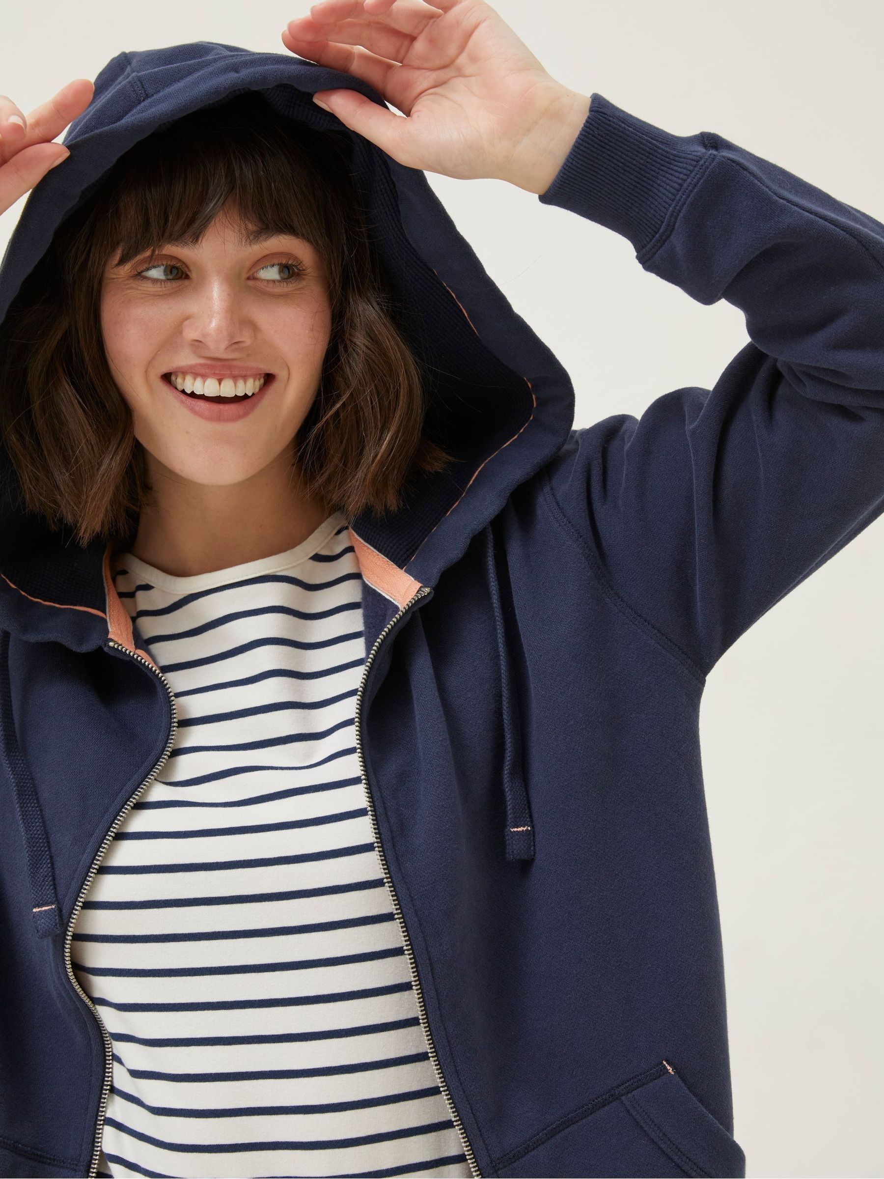 Amy Dark Blue Zip Through Hoodie - Image 4 of 5