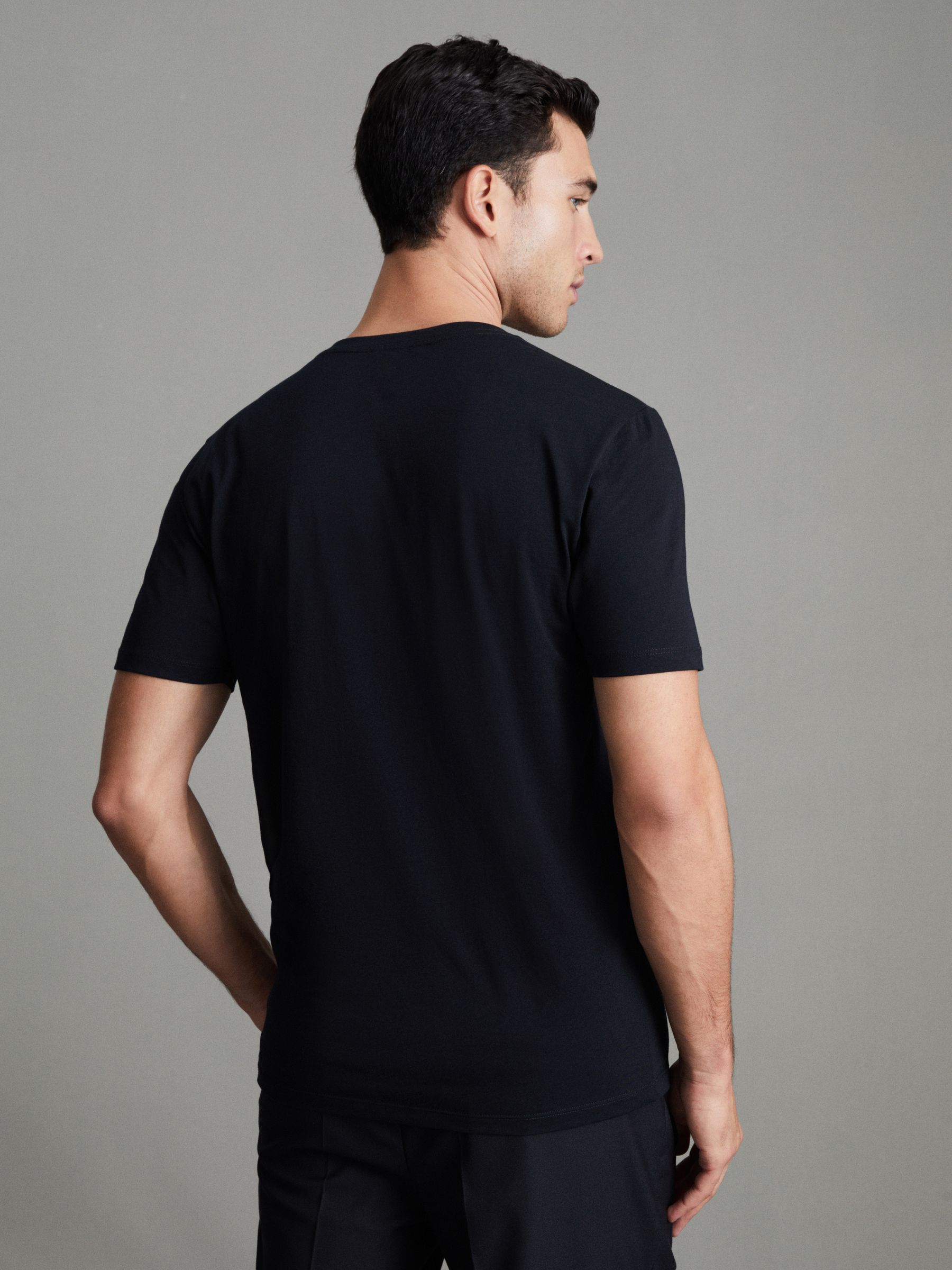 Cotton V-Neck T-Shirt in Navy - Image 4 of 7