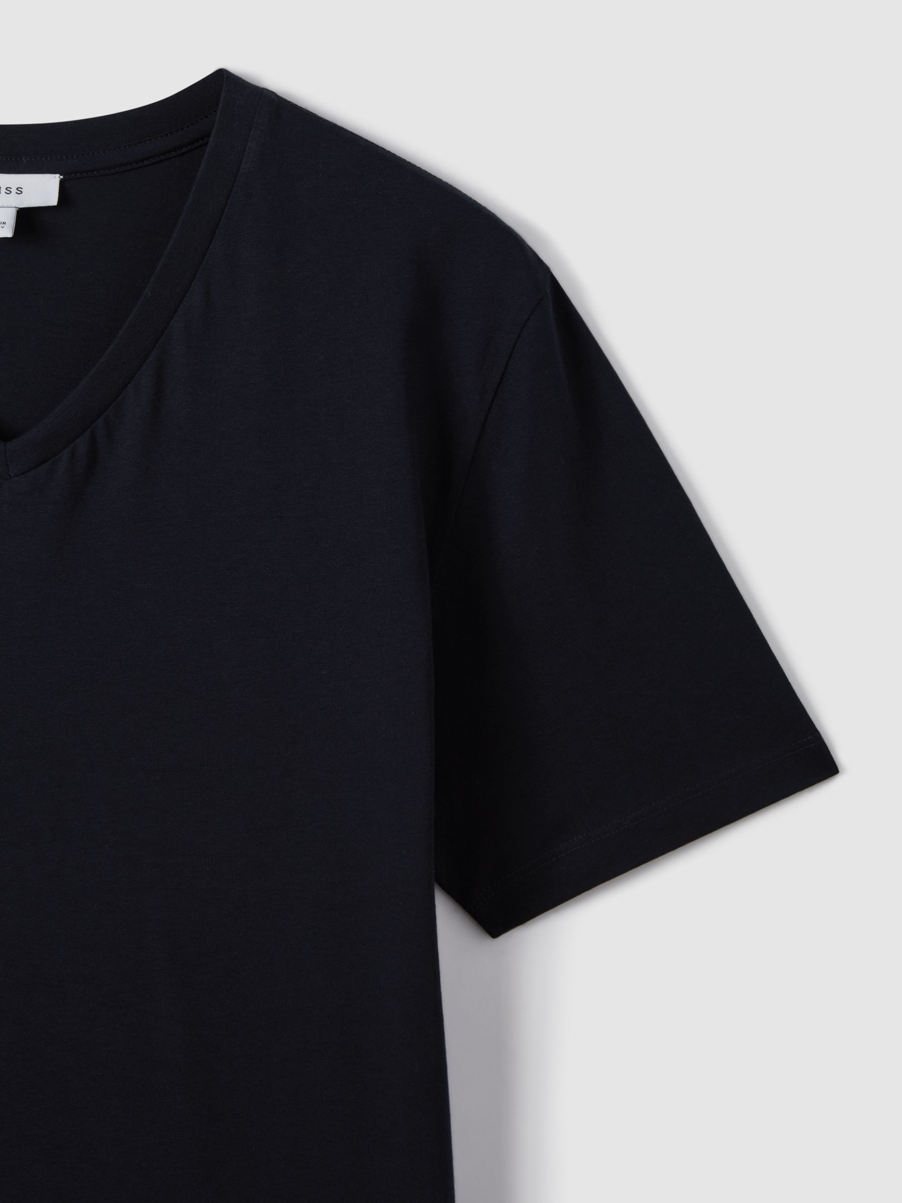 Cotton V-Neck T-Shirt in Navy - Image 5 of 7