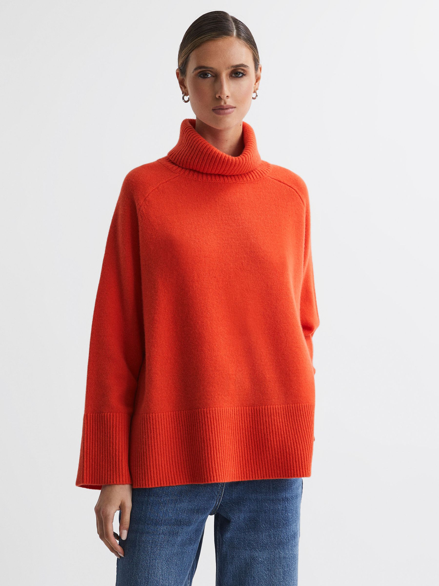 Relaxed Wool-Cashmere Blend Roll Neck Jumper in Orange - Image 1 of 5