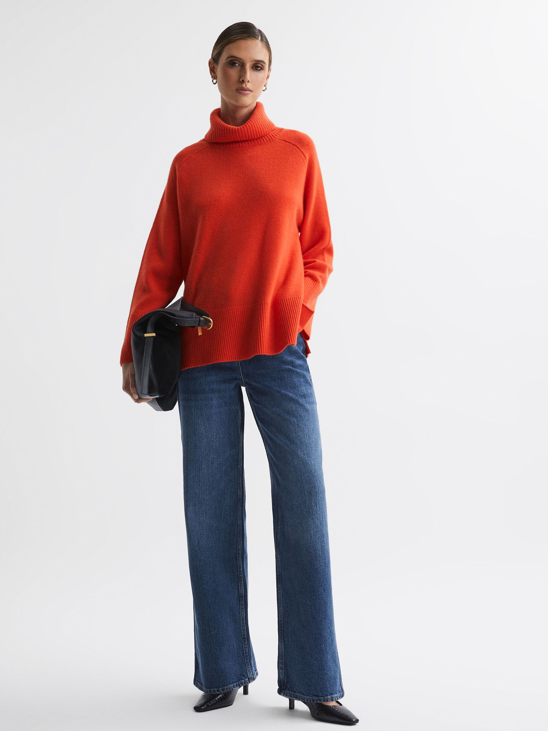 Relaxed Wool-Cashmere Blend Roll Neck Jumper in Orange - Image 3 of 5