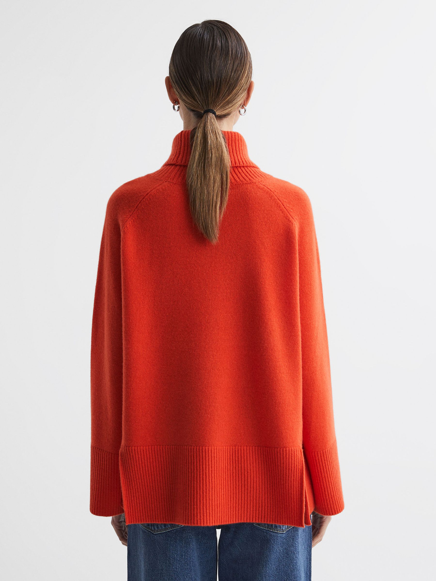 Relaxed Wool-Cashmere Blend Roll Neck Jumper in Orange - Image 4 of 5