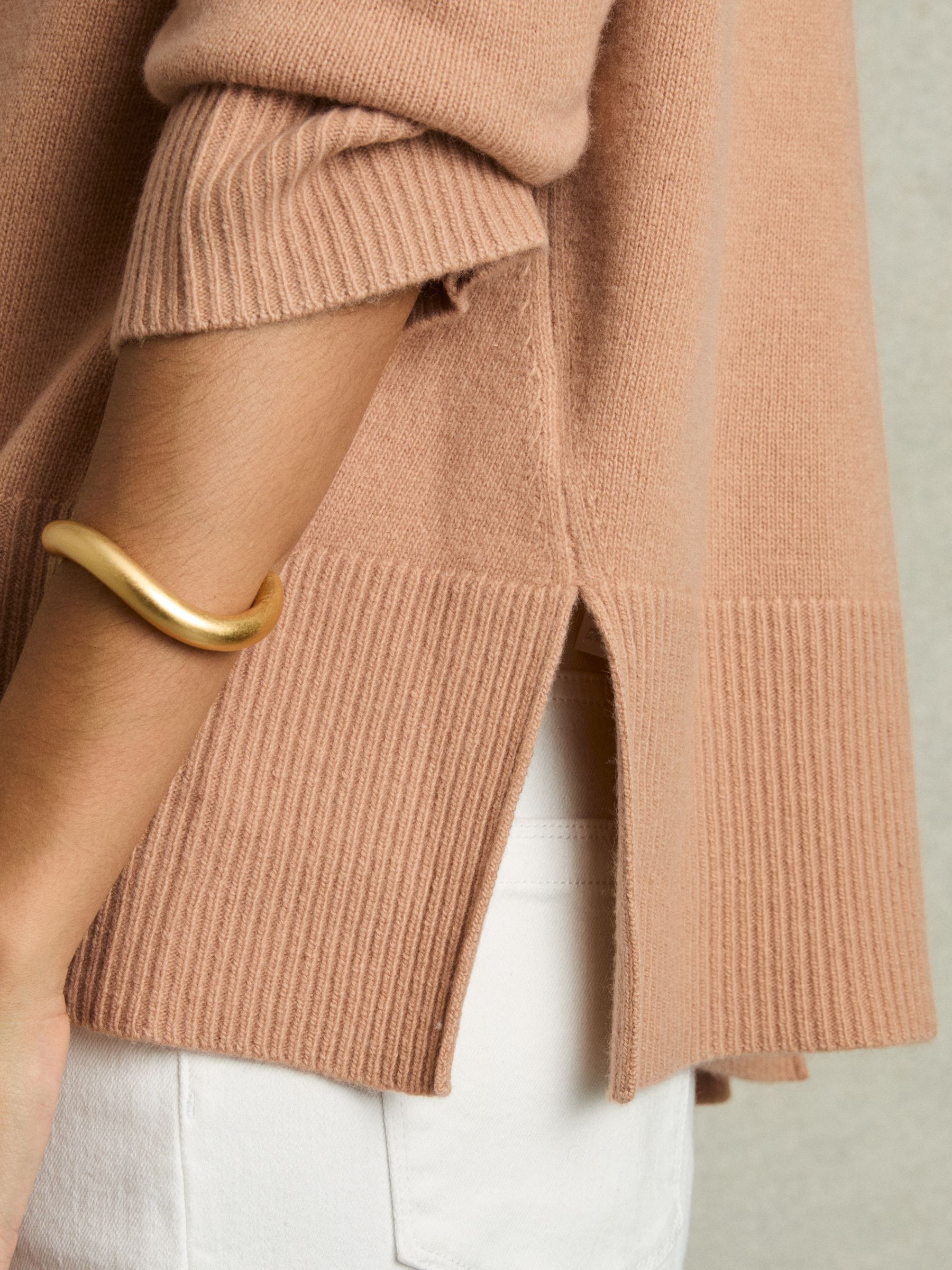 Relaxed Wool-Cashmere Blend Roll Neck Jumper in Camel - Image 4 of 7