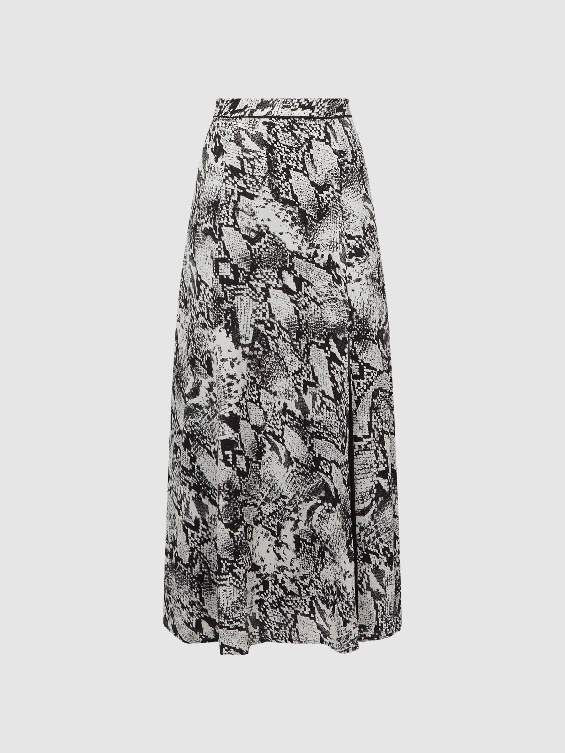 Printed Slip Midi Skirt in Black - Image 2 of 6