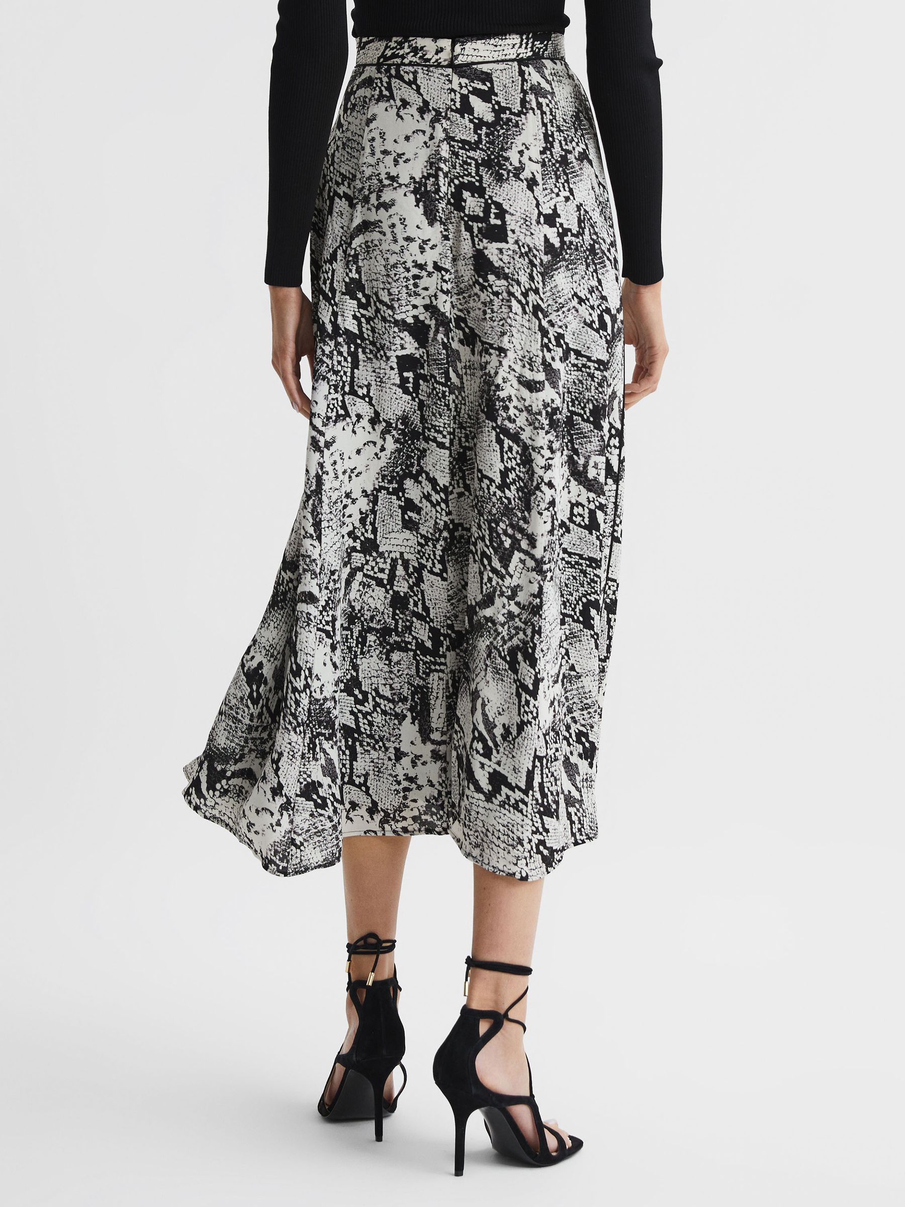 Printed Slip Midi Skirt in Black - Image 5 of 6