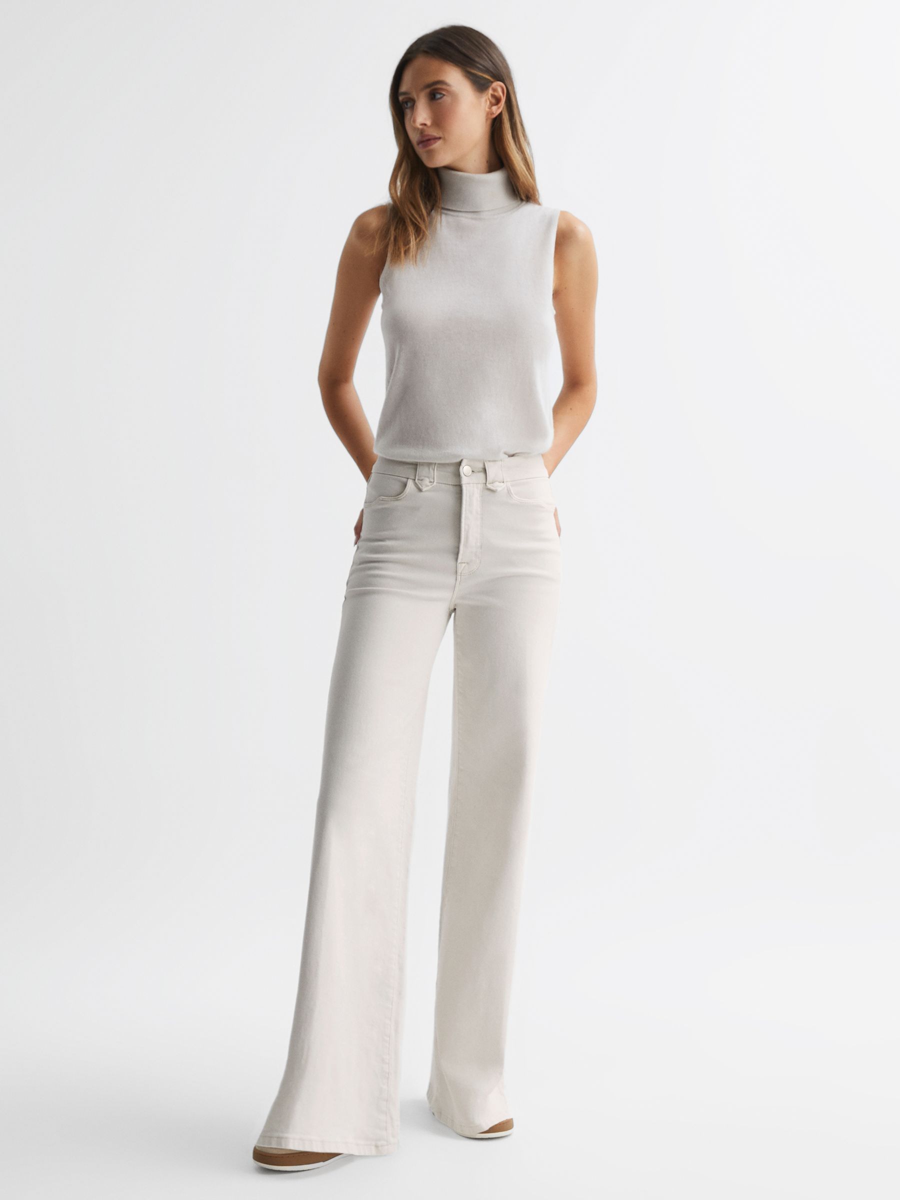 Good American Palazzo Stretch Jeans in Off White - Image 1 of 6