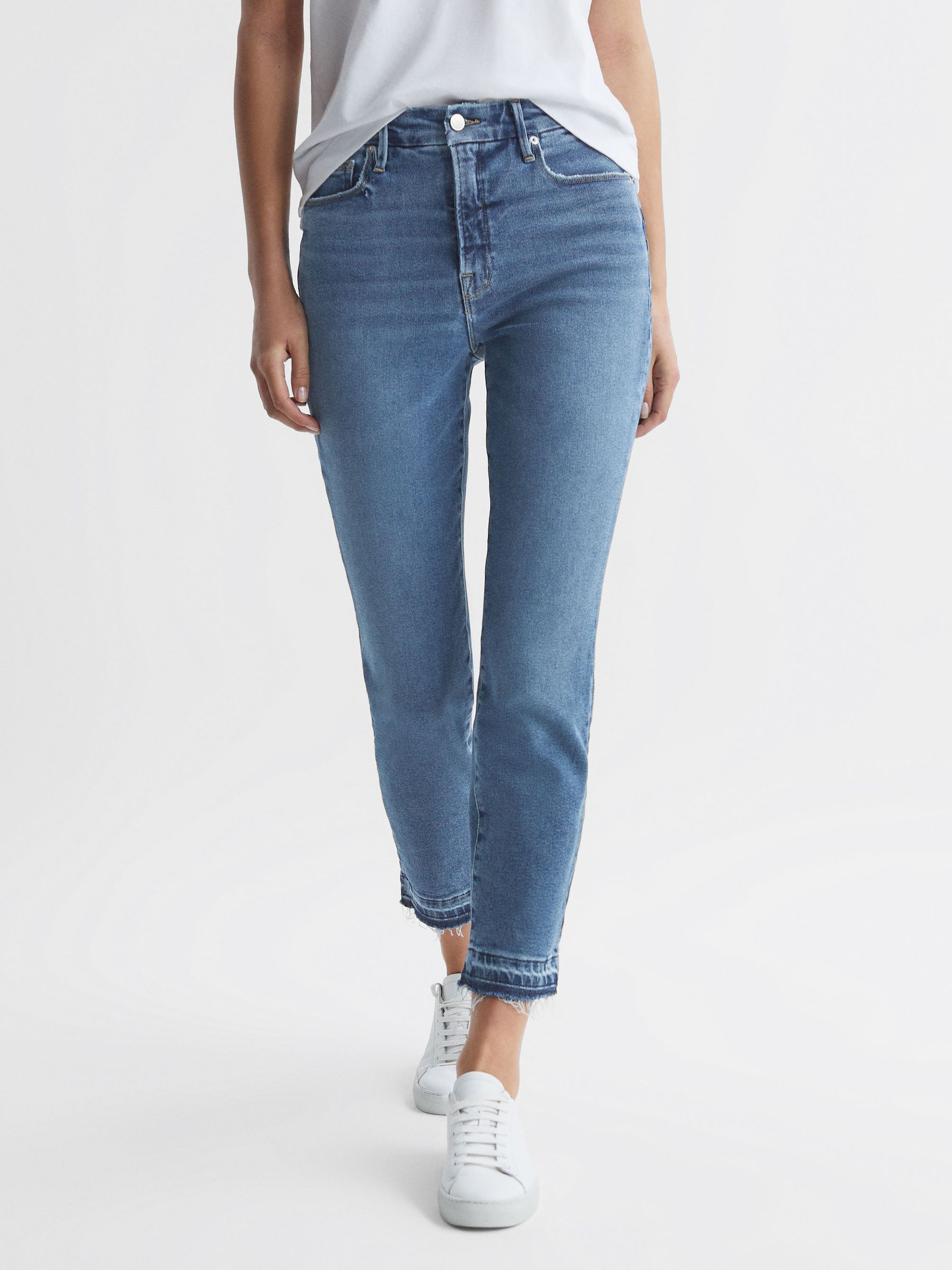 Good American Distressed Cigarette Jeans in Indigo - Image 3 of 6