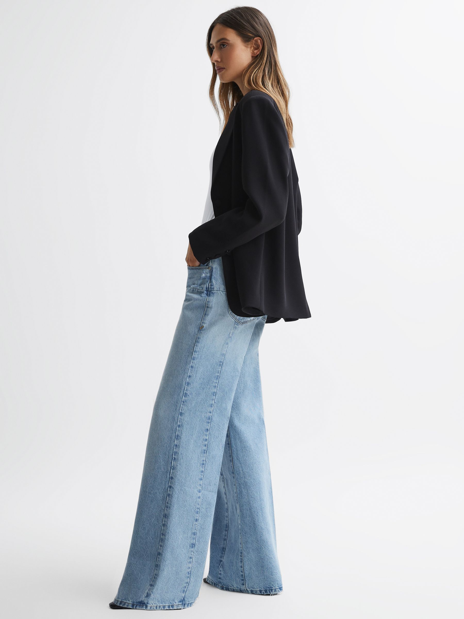 Good American Palazzo Jeans in Mid Blue - Image 1 of 5