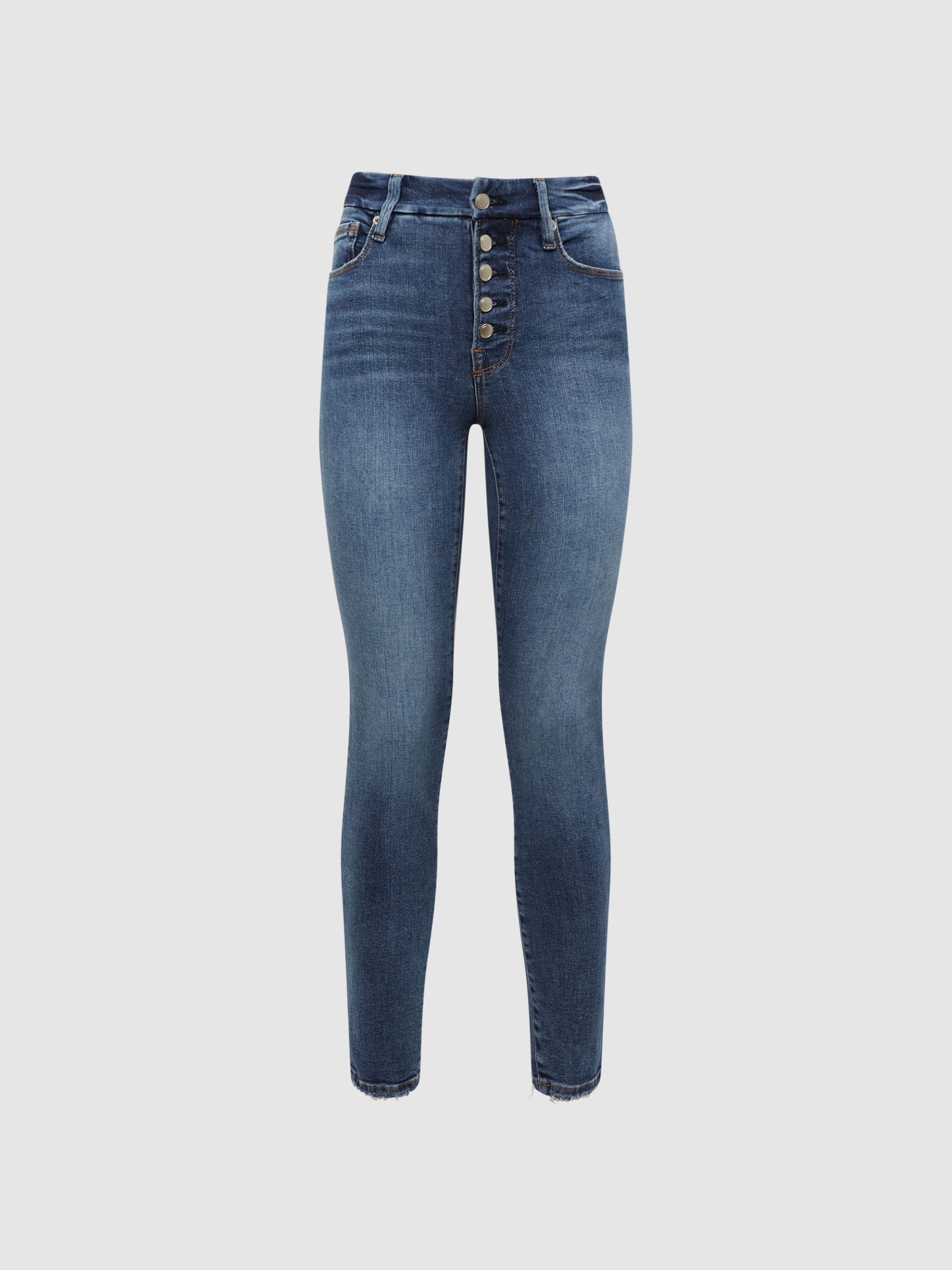 Good American Exposed Button Skinny Jeans in Indigo - Image 2 of 7