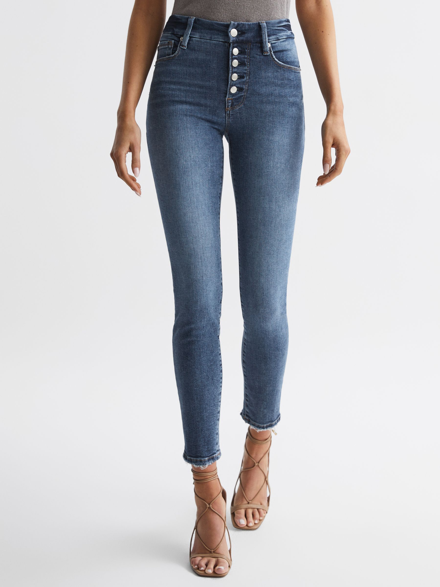 Good American Exposed Button Skinny Jeans in Indigo - Image 3 of 7