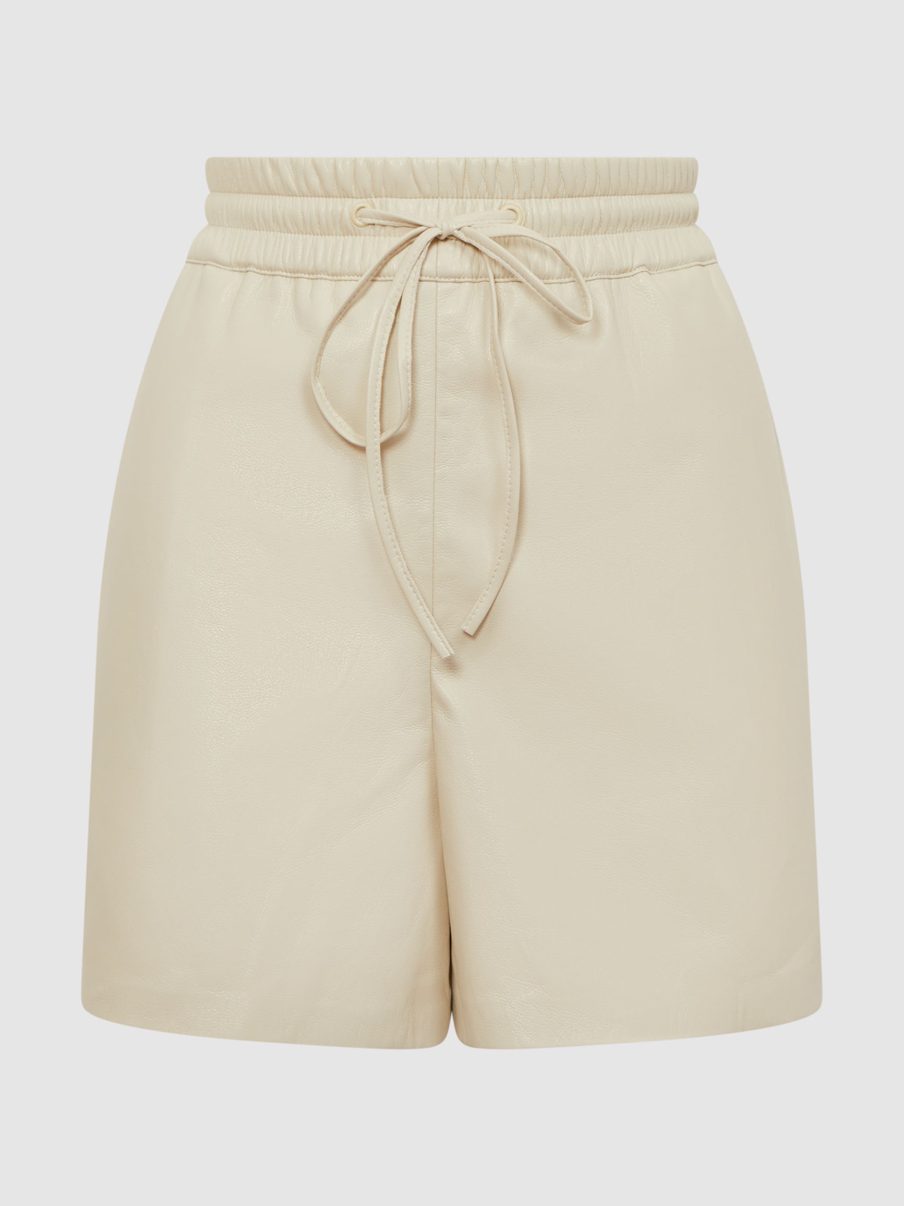 Faux Leather Drawstring Shorts in Off White - image 1