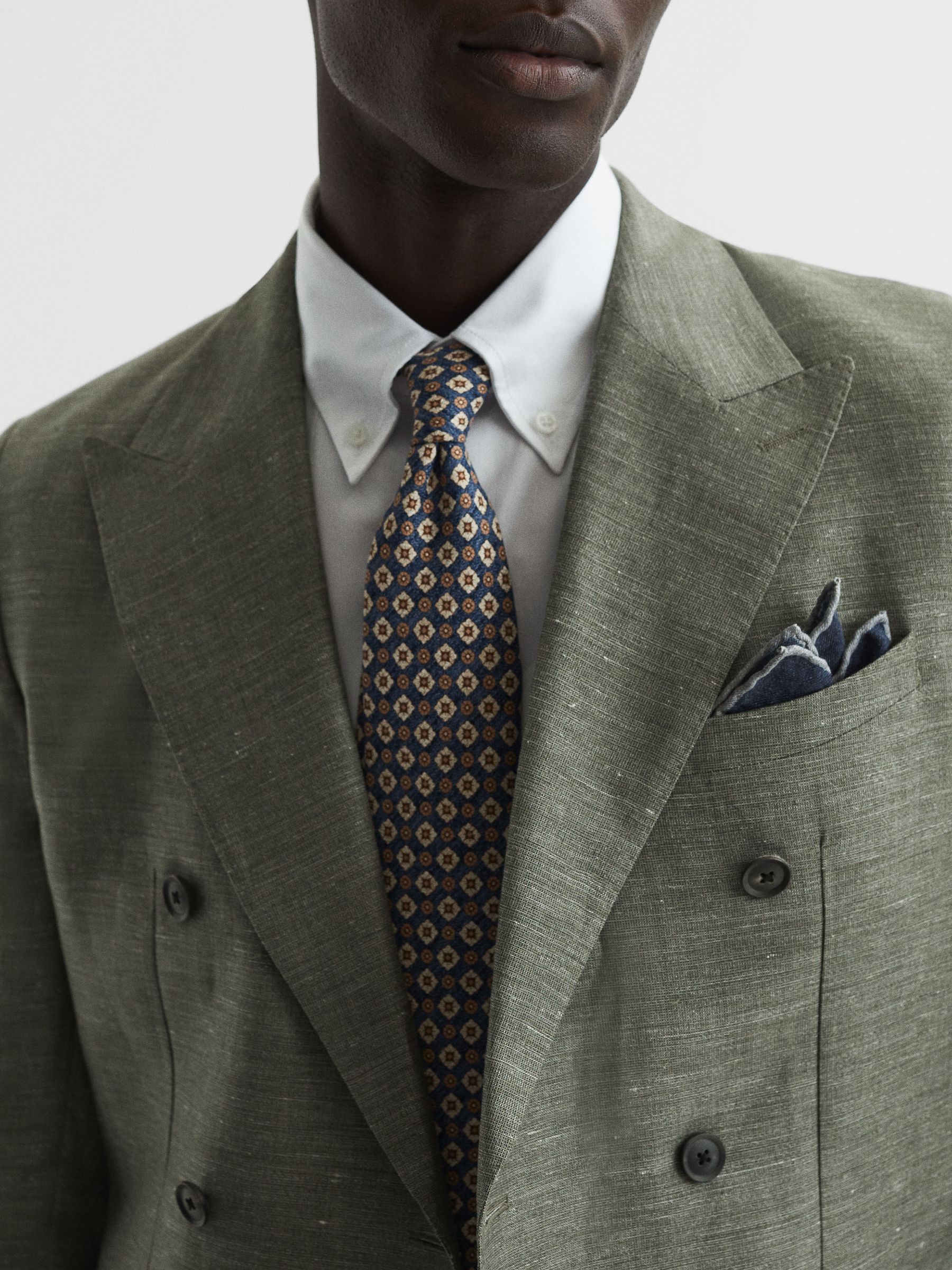 Slim Fit Double Breasted Wool-Linen Blazer in Sage - Image 7 of 9