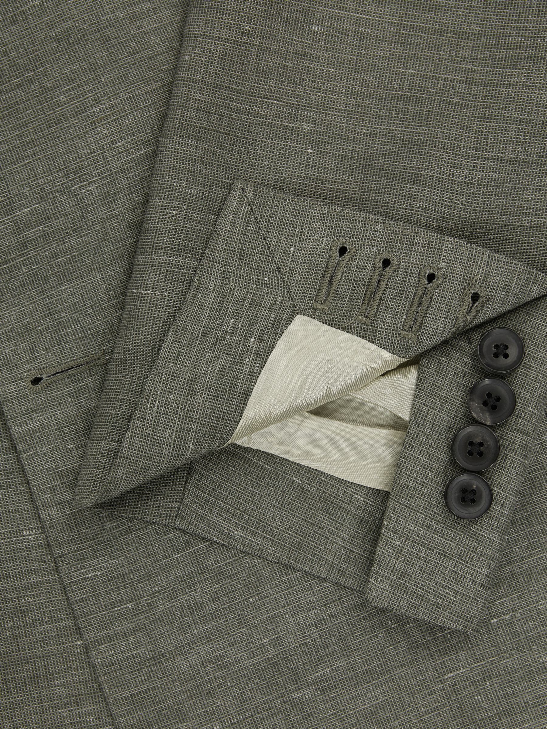 Slim Fit Double Breasted Wool-Linen Blazer in Sage - Image 8 of 9