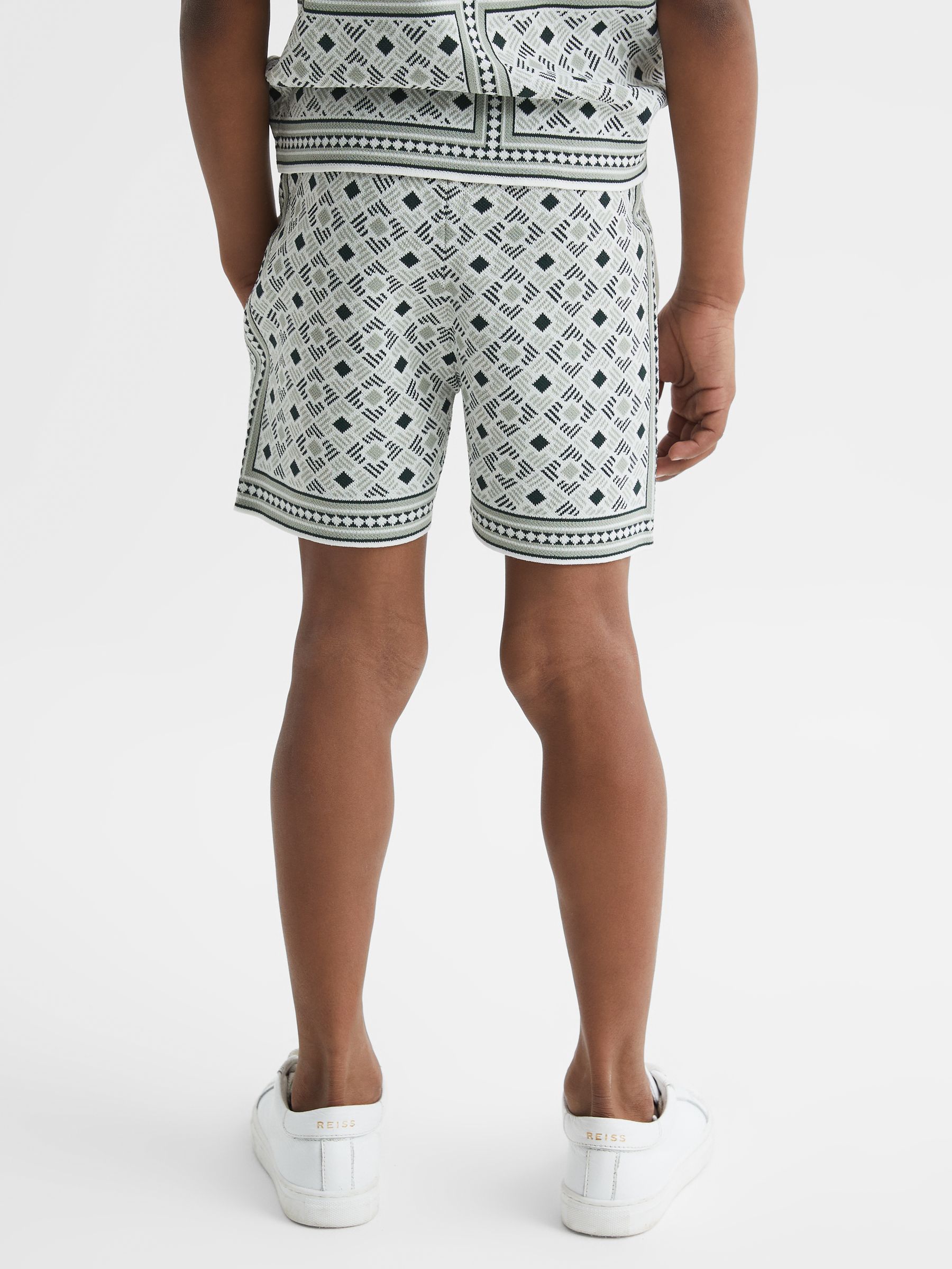 Senior Abstract Printed Drawstring Shorts in Sage - Image 5 of 6