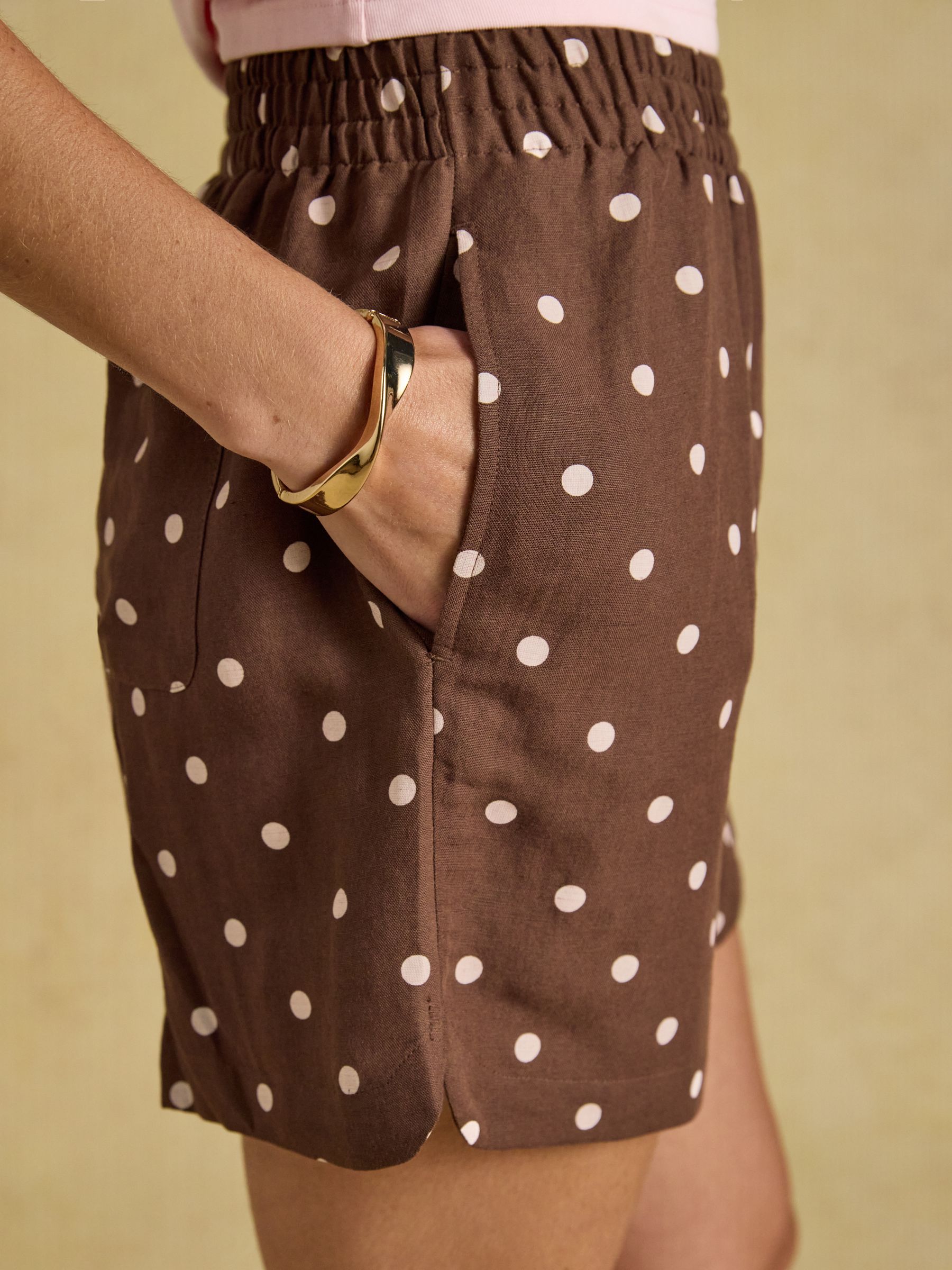 Chocolate Brown Spots Pull On Shorts With Linen - Image 5 of 8