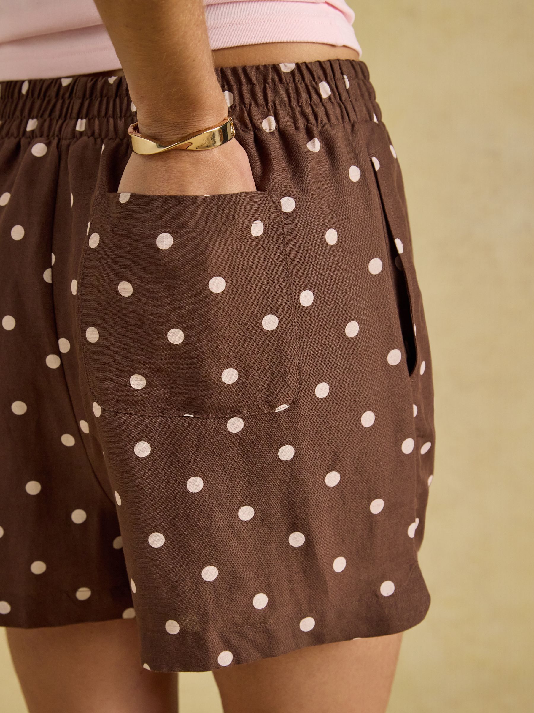 Chocolate Brown Spots Pull On Shorts With Linen - Image 7 of 8