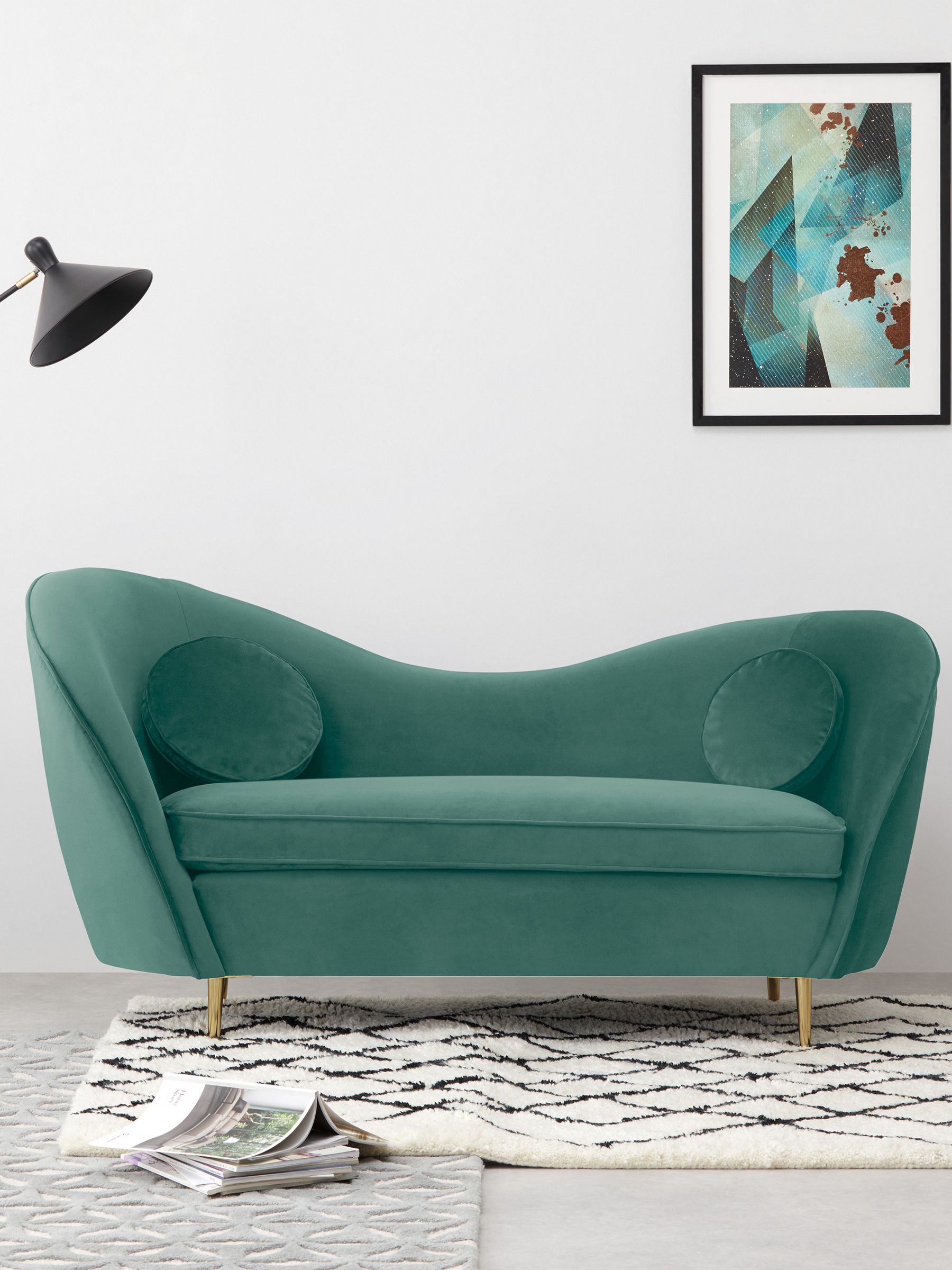 Kooper 2 Seater Sofa in Modern Velvet Kingfisher Blue - Image 2 of 5