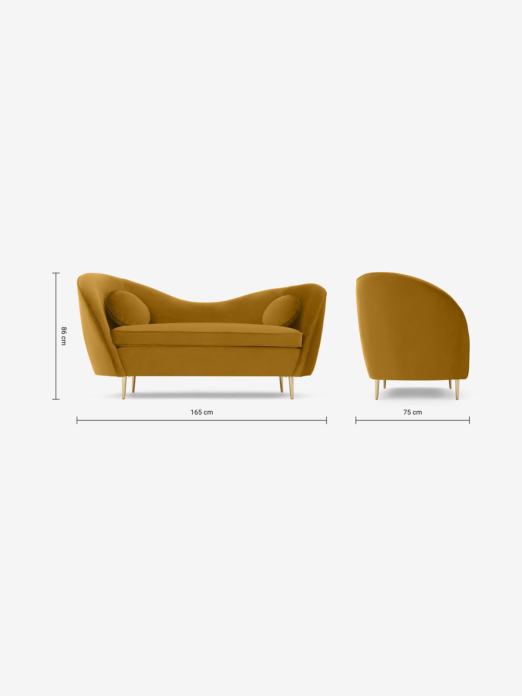 Kooper 2 Seater Sofa in Modern Velvet Saffron - Image 7 of 8