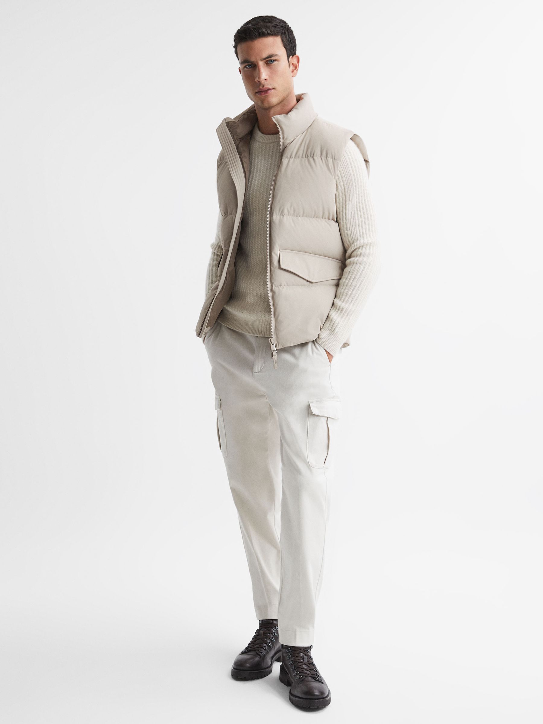 Quilted Funnel Neck Gilet in Stone - Image 1 of 4