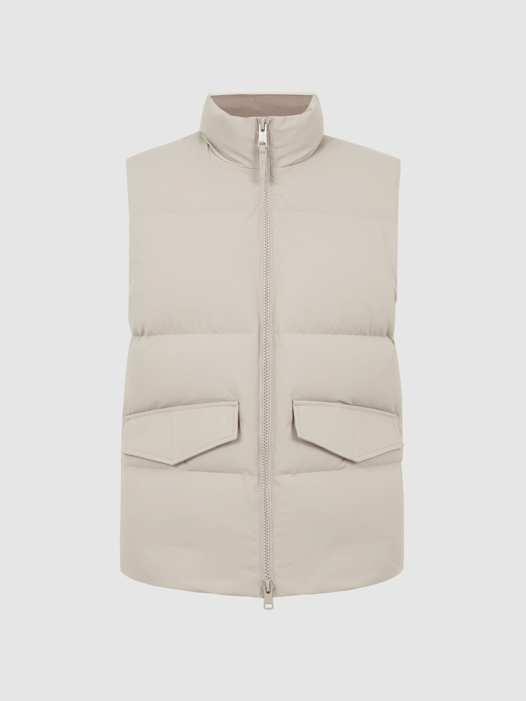 Quilted Funnel Neck Gilet in Stone - Image 2 of 4